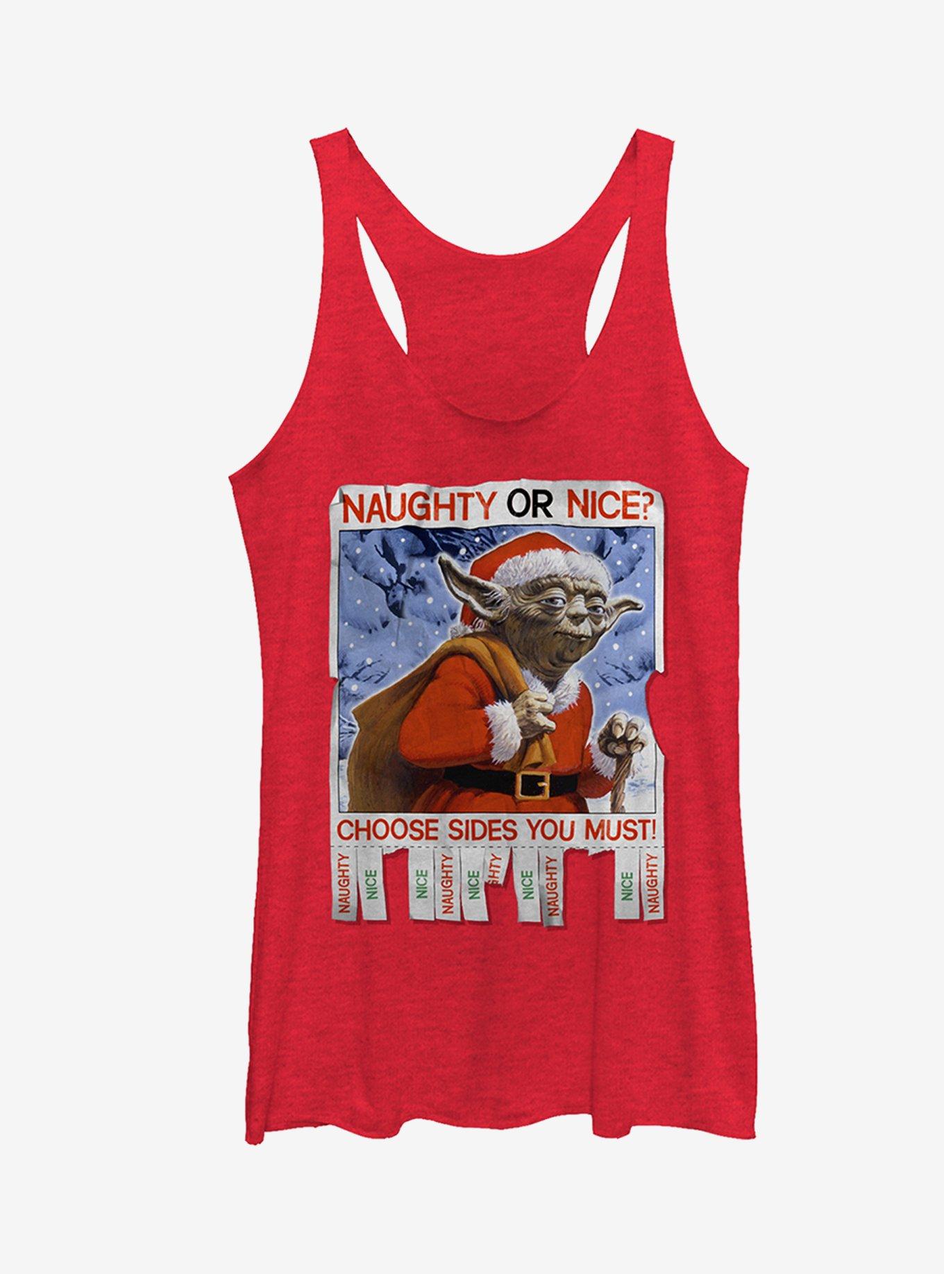 Star Wars Christmas Yoda Naughty or Nice Girls Tanks