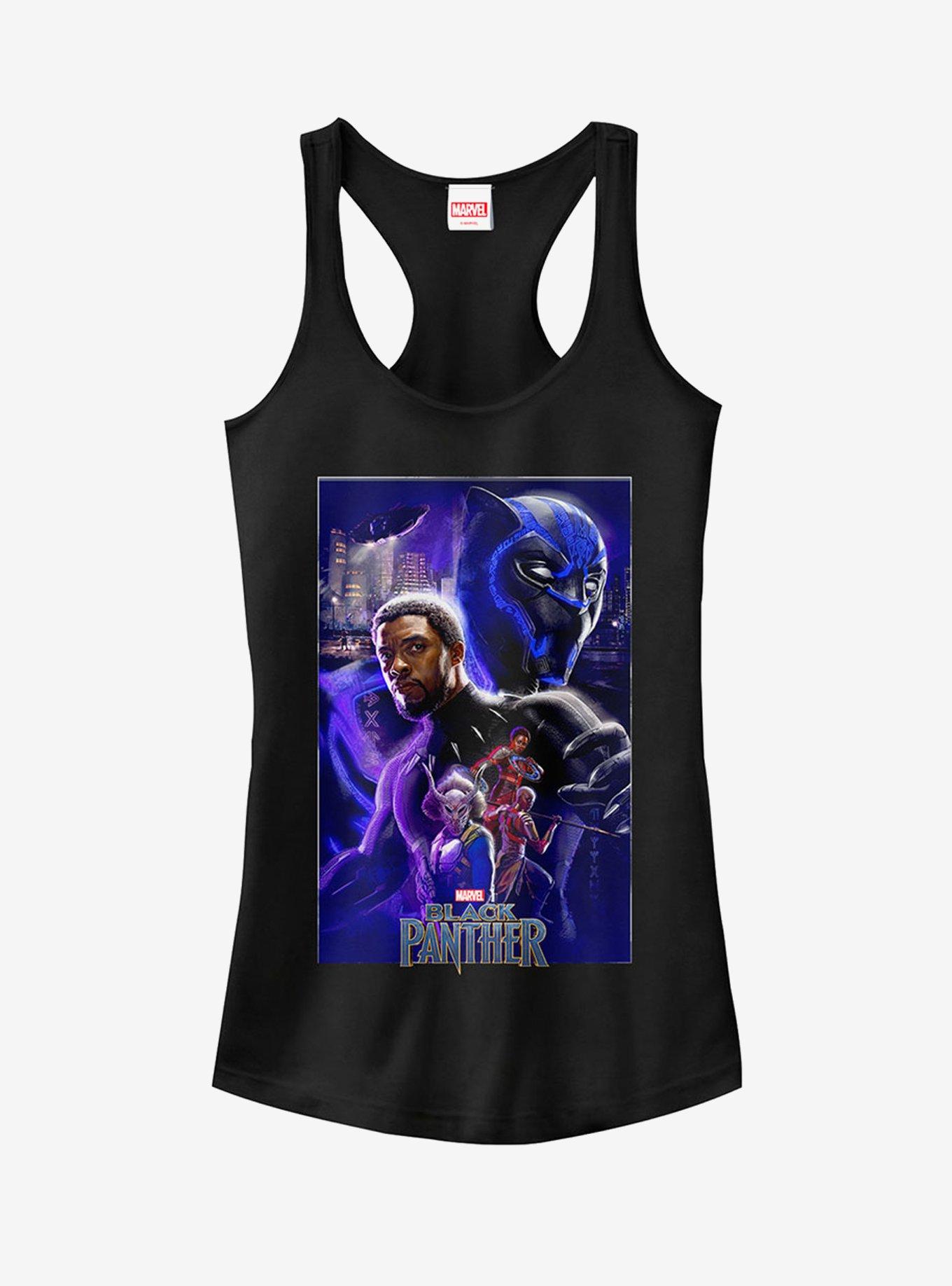 Marvel Black Panther 2018 Character Collage Girls Tanks, BLACK, hi-res