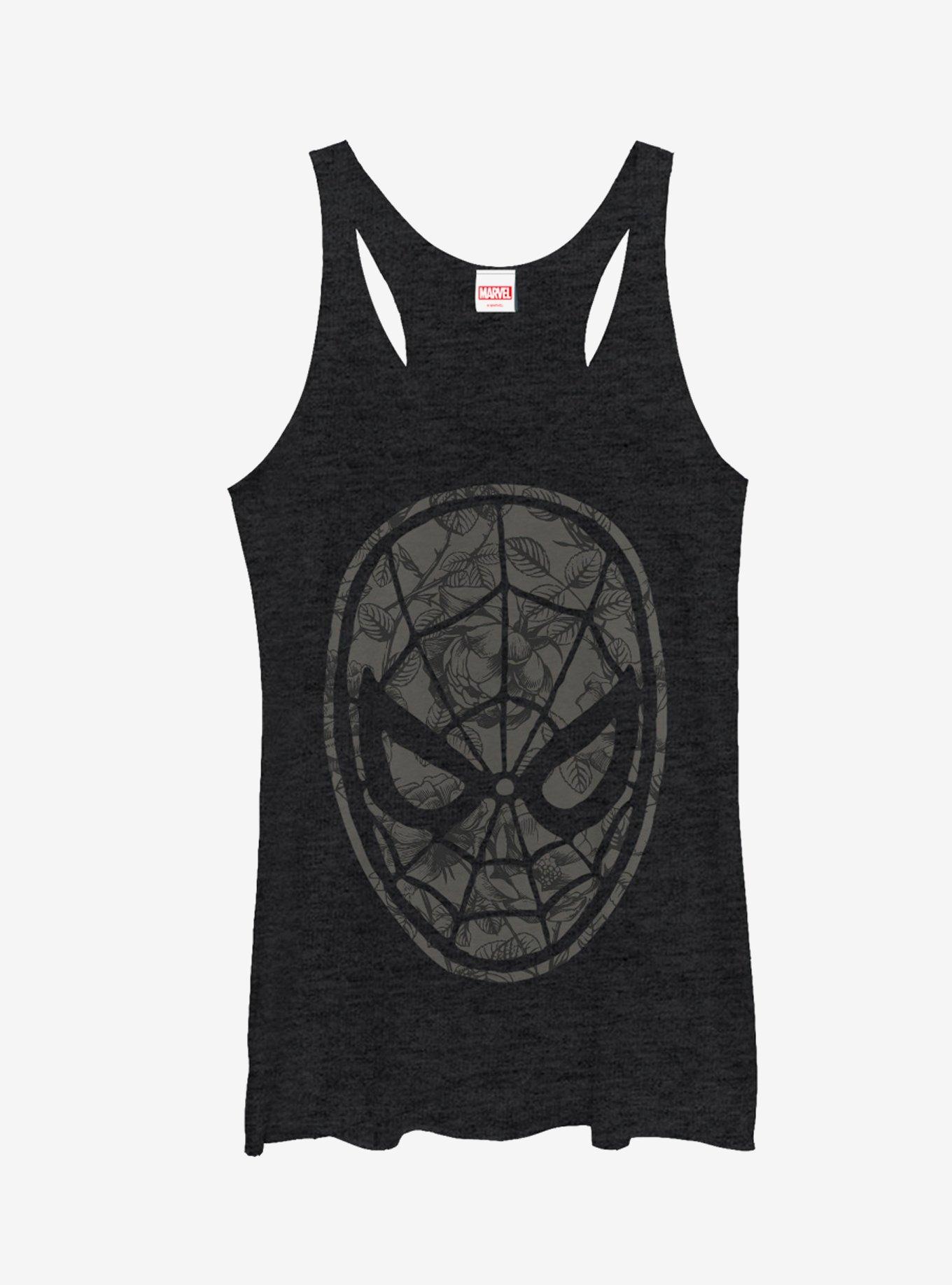 Marvel Spider-Man Grayscale Floral Print Girls Tanks, BLK HTR, hi-res