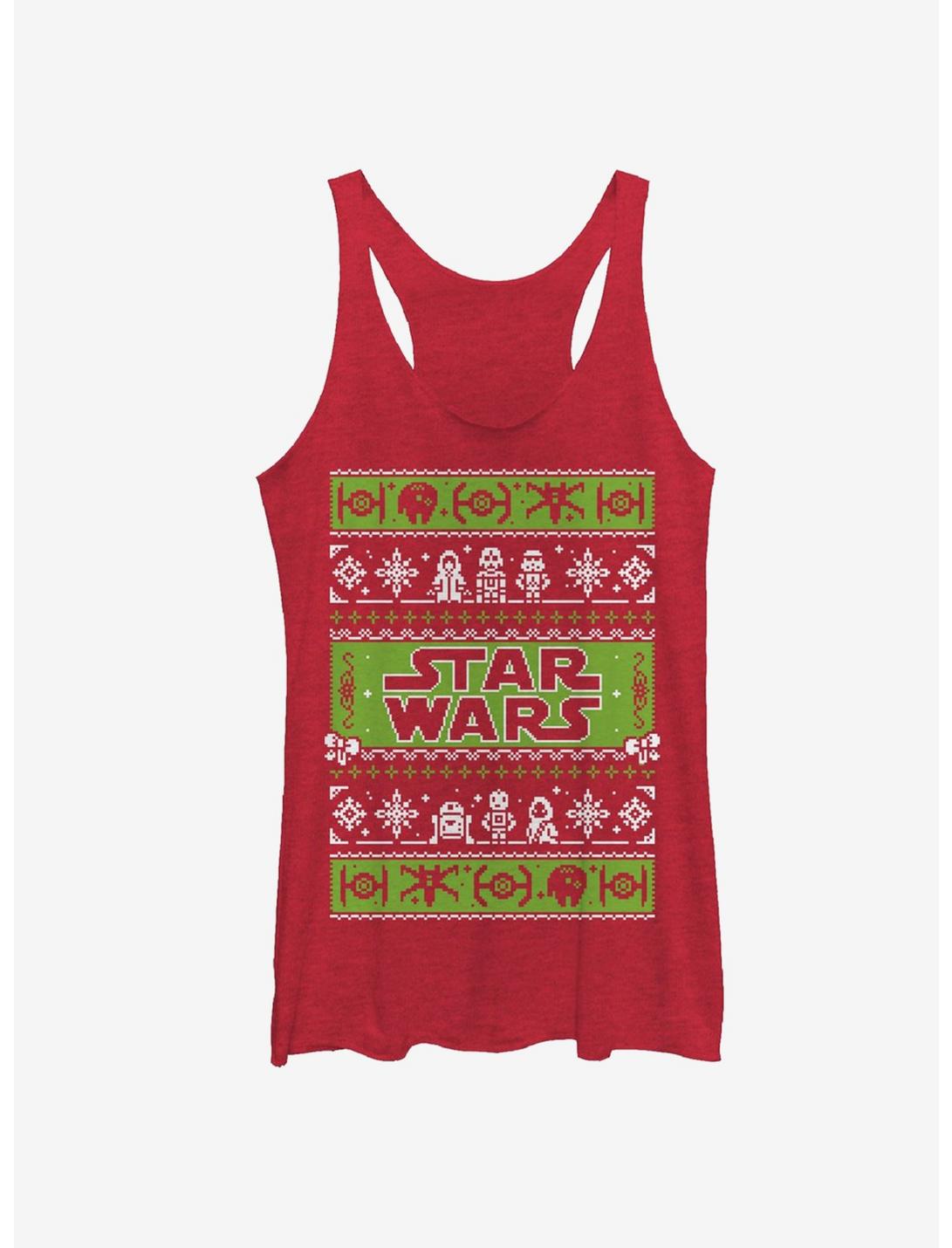 Star Wars Ugly Christmas Sweater Come to the Merry Side Girls Tanks, RED HTR, hi-res