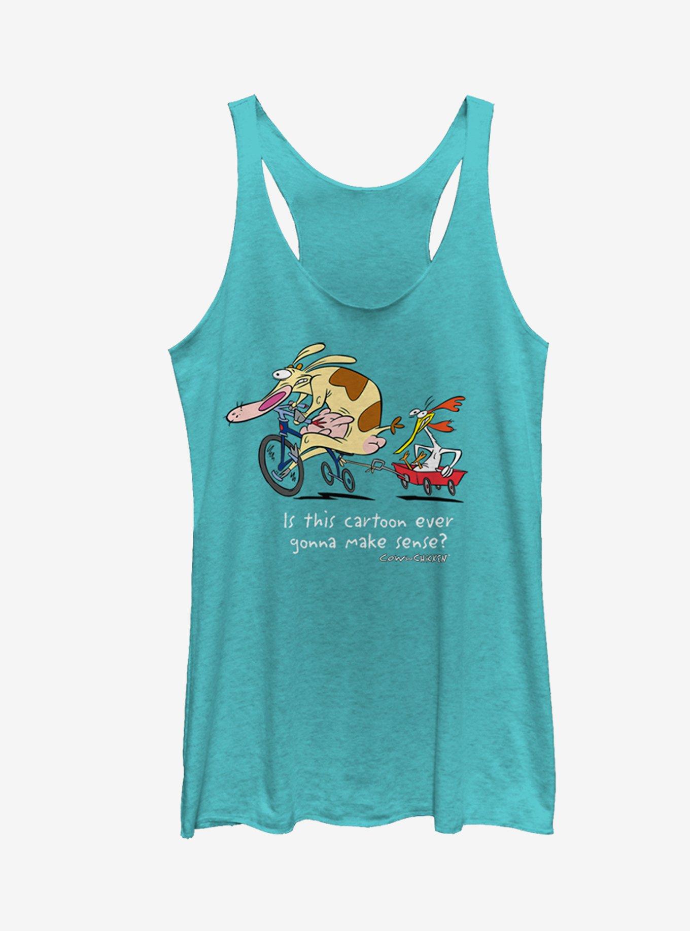 Cow And Chicken Cartoon Makes Sense Girls Tanks, TAHI BLUE, hi-res