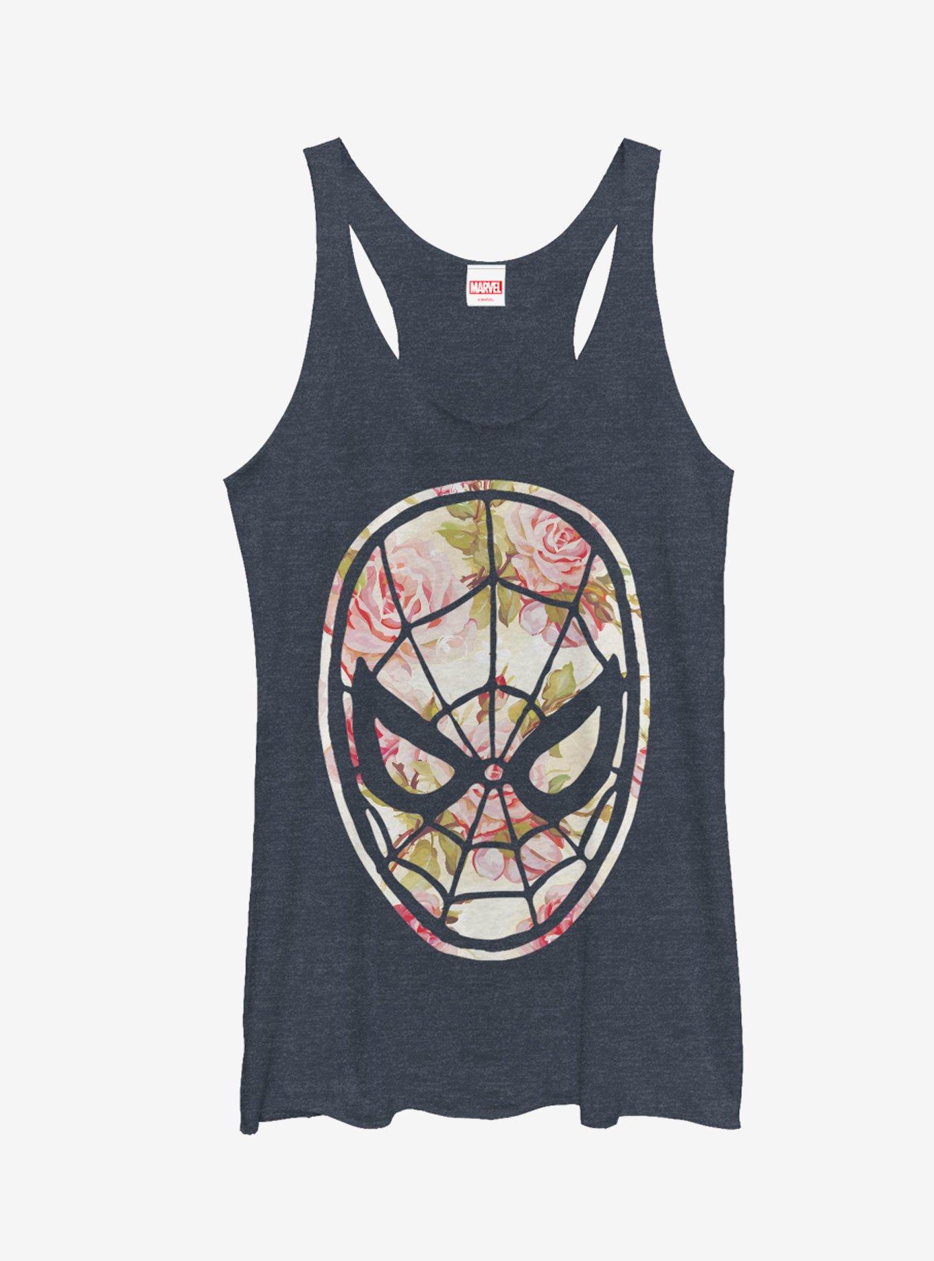 Marvel Spider-Man Floral Print Girls Tanks, NAVY HTR, hi-res