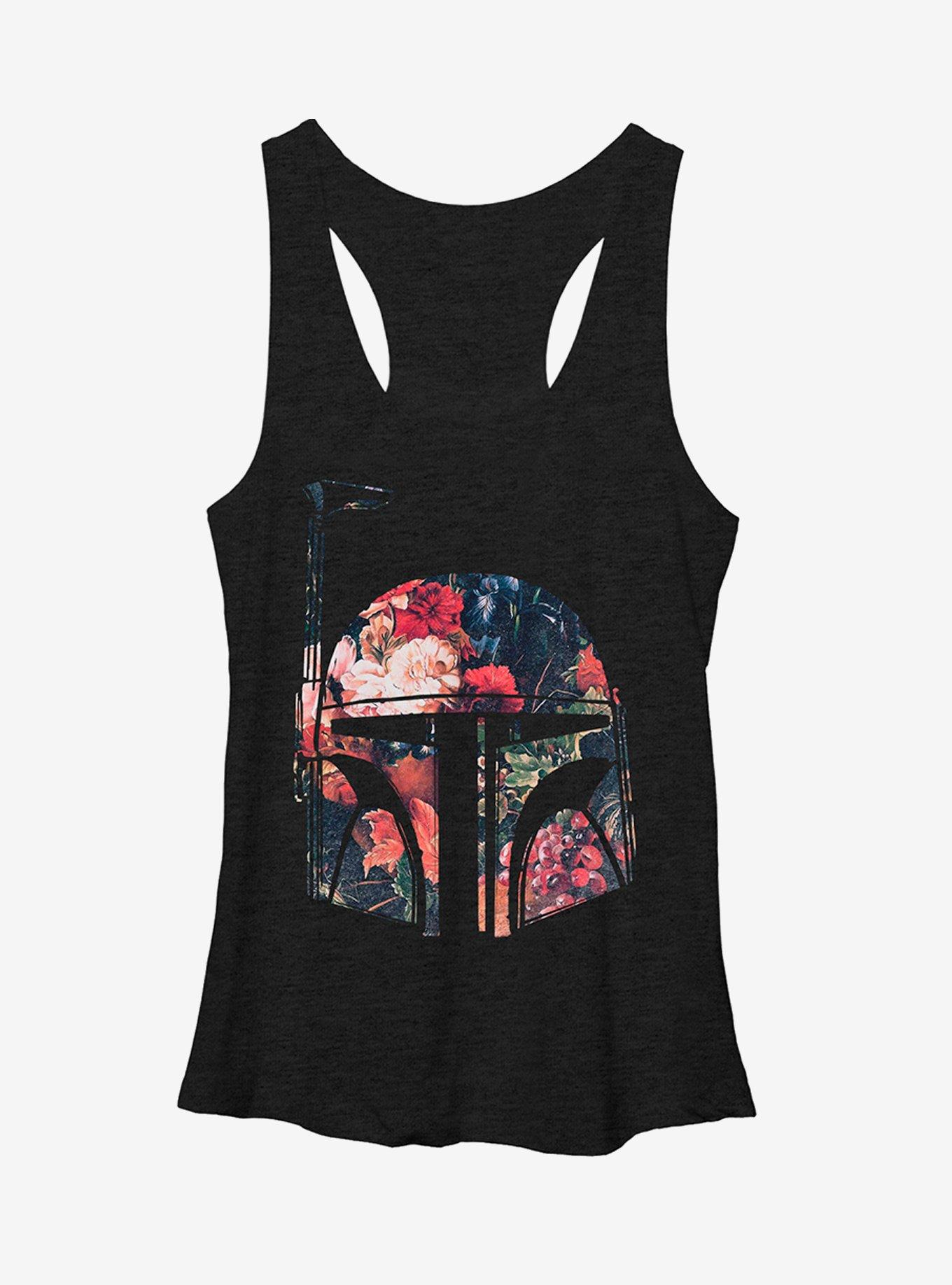 Star Wars Boba Fett Floral Print Girls Tank Top, BLK HTR, hi-res