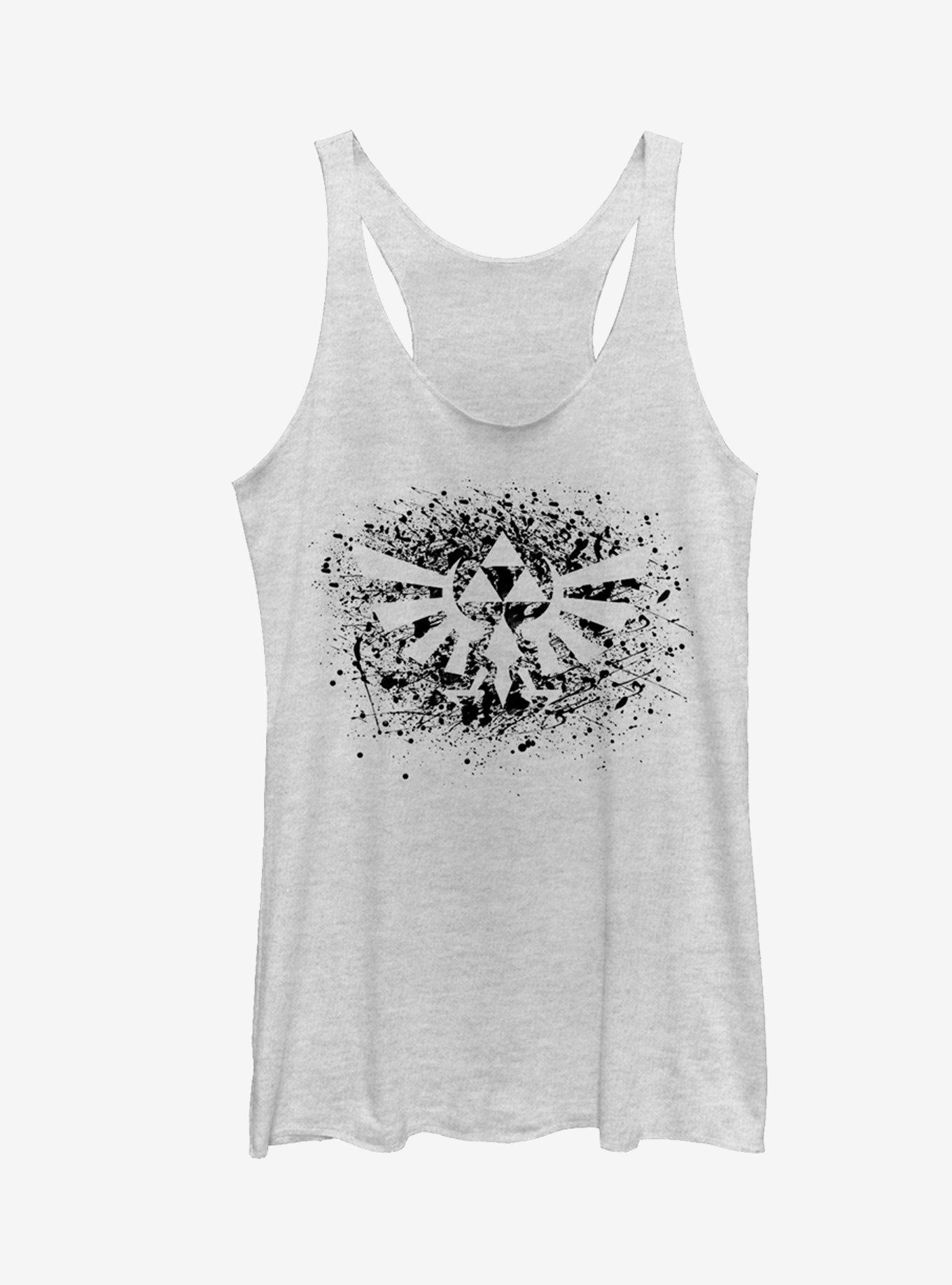 Nintendo Legend of Zelda Triforce Paint Splatter Print Girls Tanks, WHITE HTR, hi-res