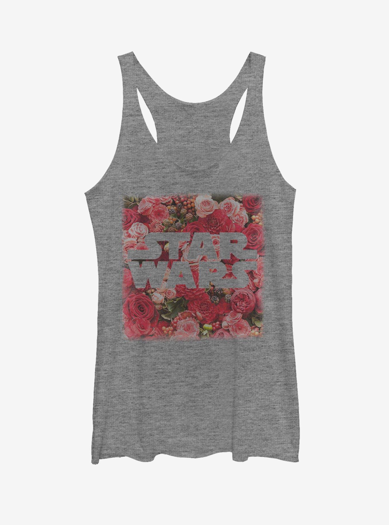 Star Wars Rose Floral Print Logo Girls Tanks, GRAY HTR, hi-res