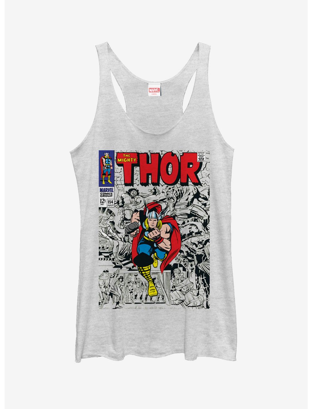 Marvel Mighty Thor Comic Book Cover Print Girls Tanks, WHITE HTR, hi-res