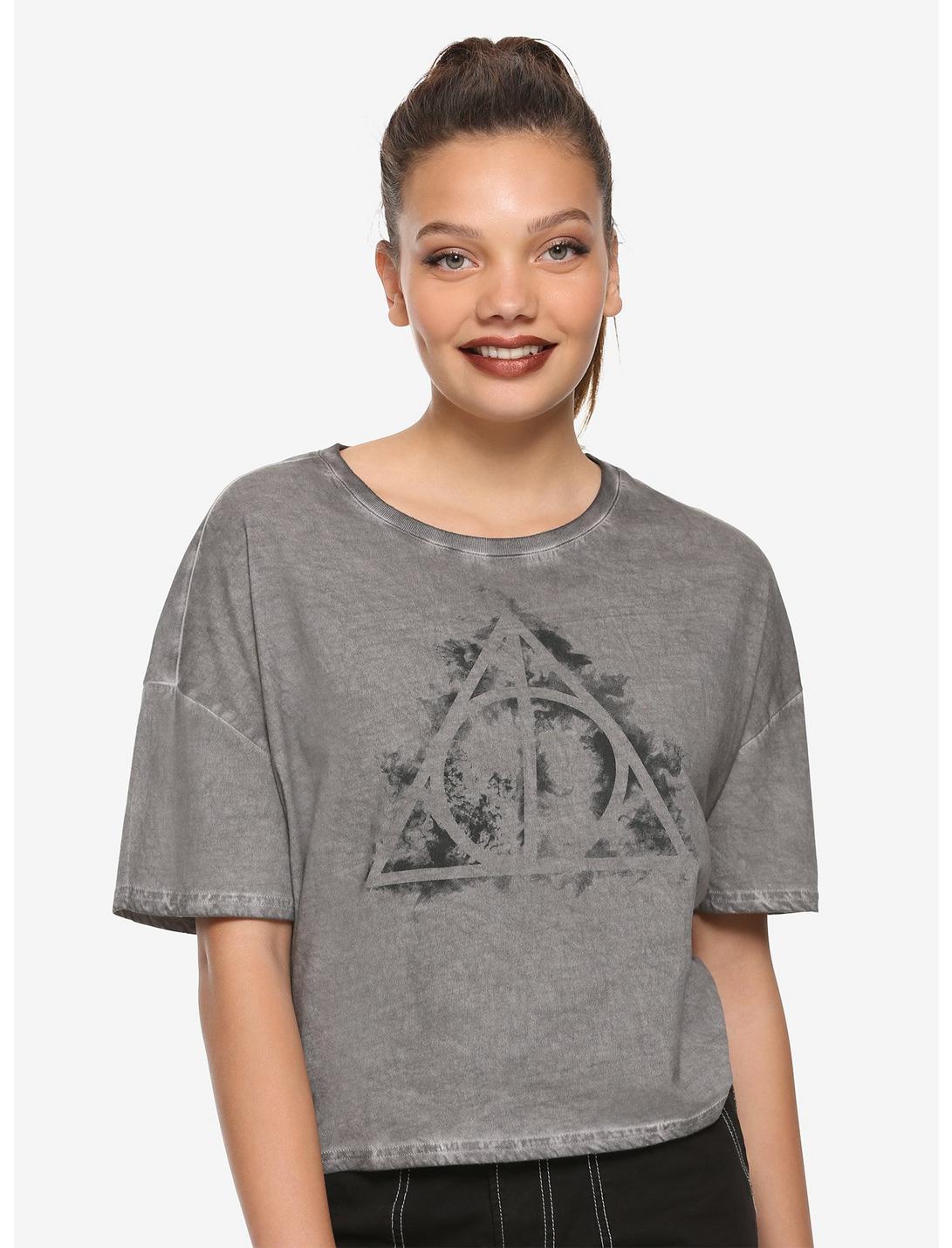 Fantastic Beasts: The Crimes Of Grindelwald Deathly Hallows Lace-Up Girls Crop Top Hot Topic Exclusive, BLACK, hi-res