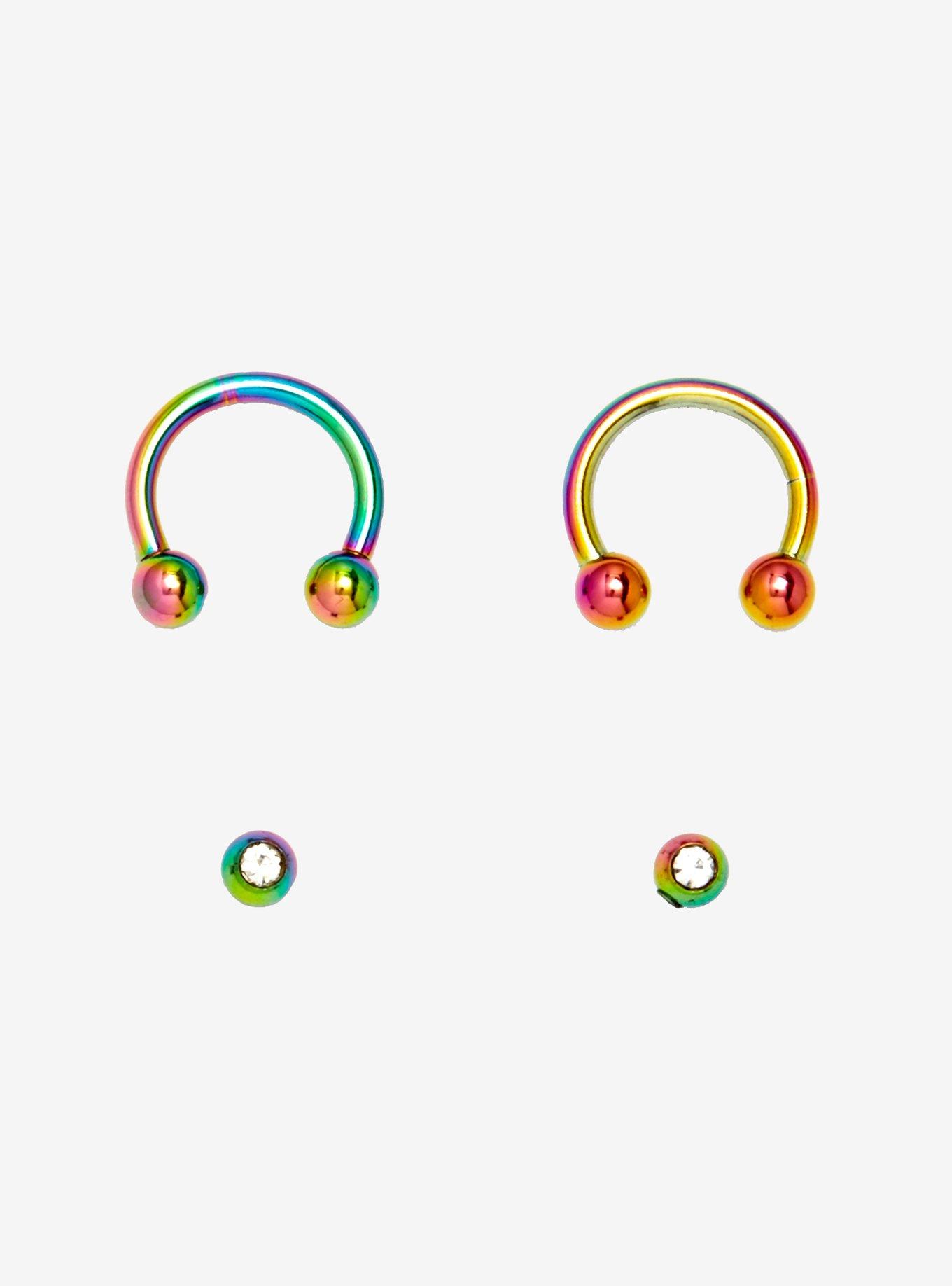 Steel Anodized Labret Stud & Circular Barbell 4 Pack | Hot Topic