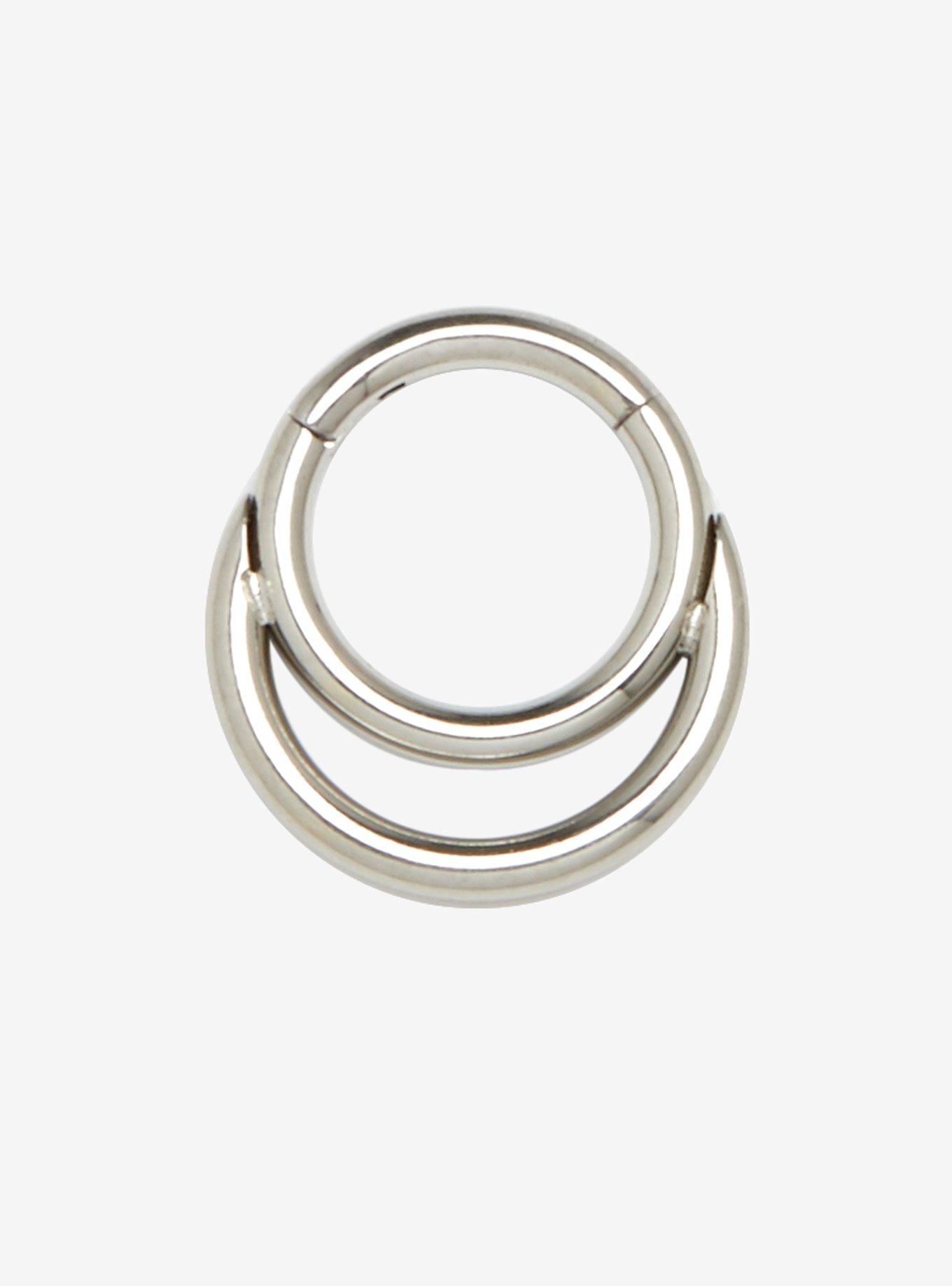 Steel Double Hoop Septum Clicker, SILVER, hi-res