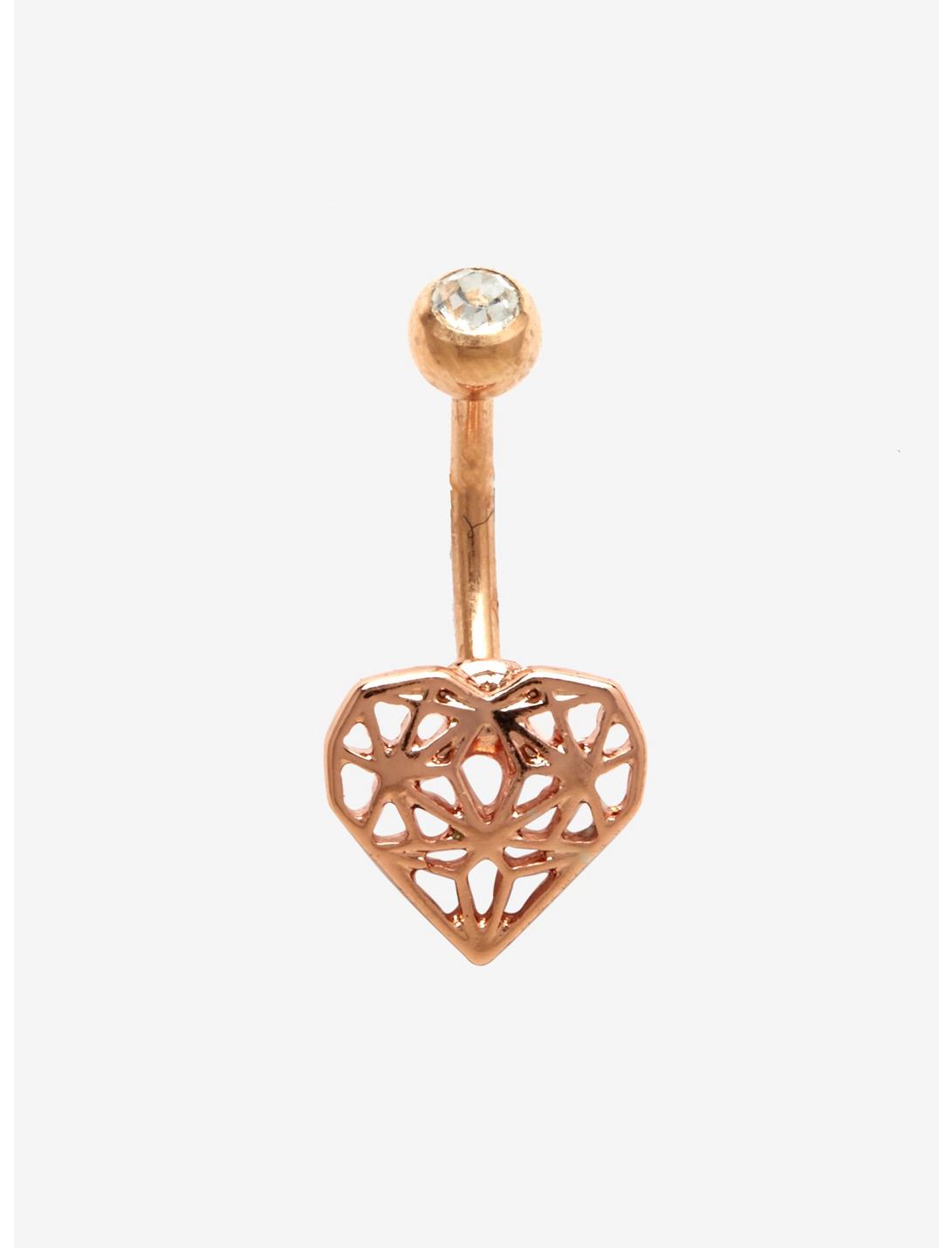14G Steel Rose Gold Geo Heart Curved Navel Barbell, , hi-res