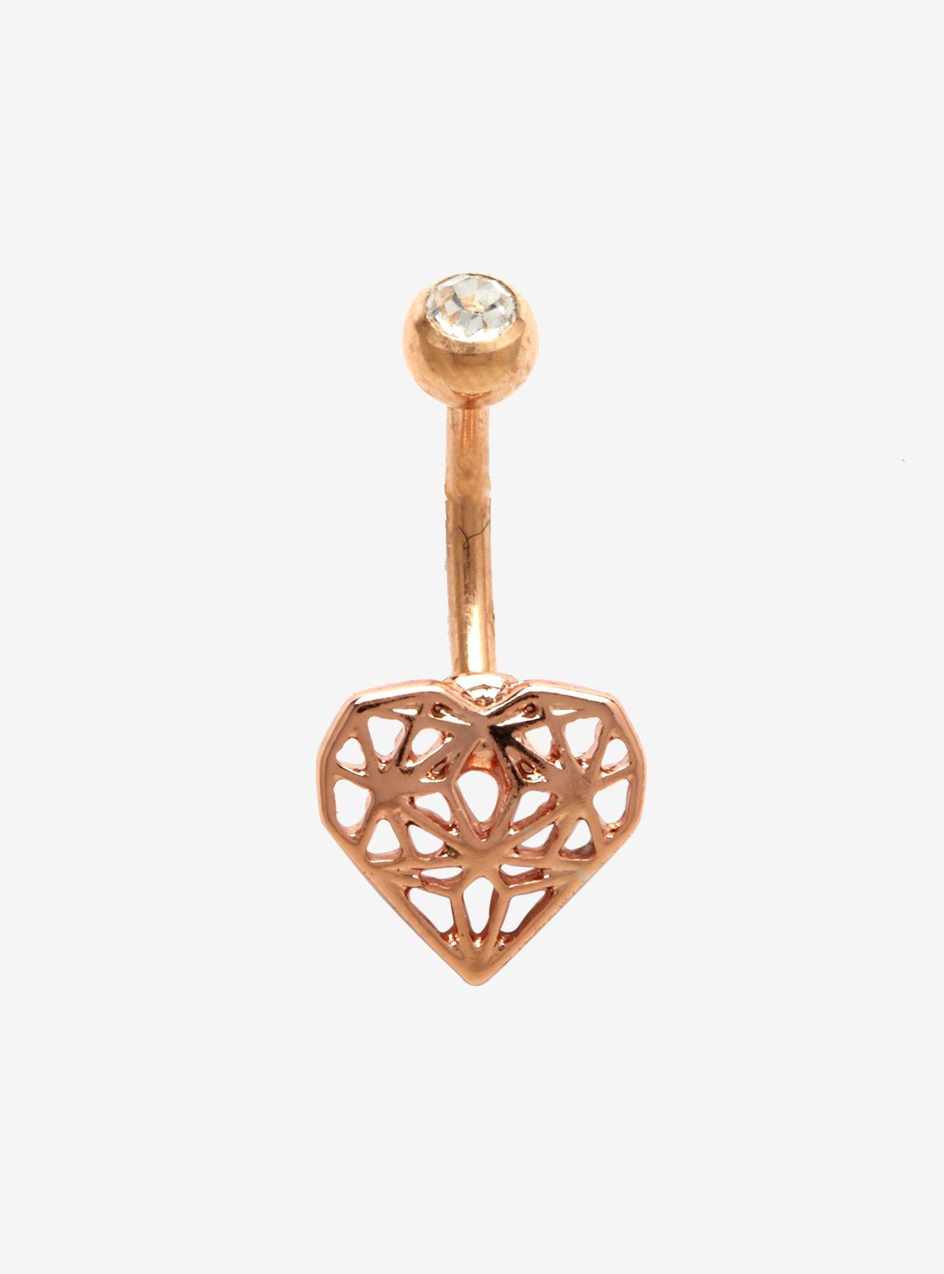 14G Steel Rose Gold Geo Heart Curved Navel Barbell, , hi-res