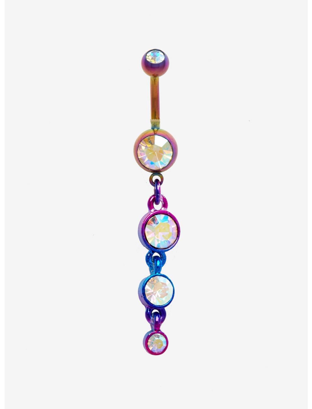 14G Steel Anodized Clear CZ Dangle Curved Navel Barbell, , hi-res