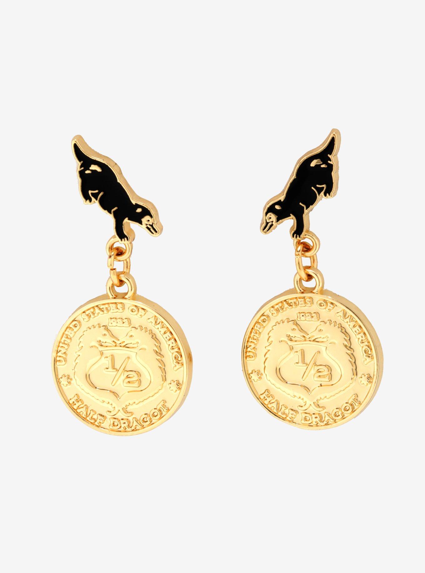 Fantasic Beasts: The Crimes Of Grindlewald Niffler Coin Earrings - BoxLunch Exclusive, , hi-res