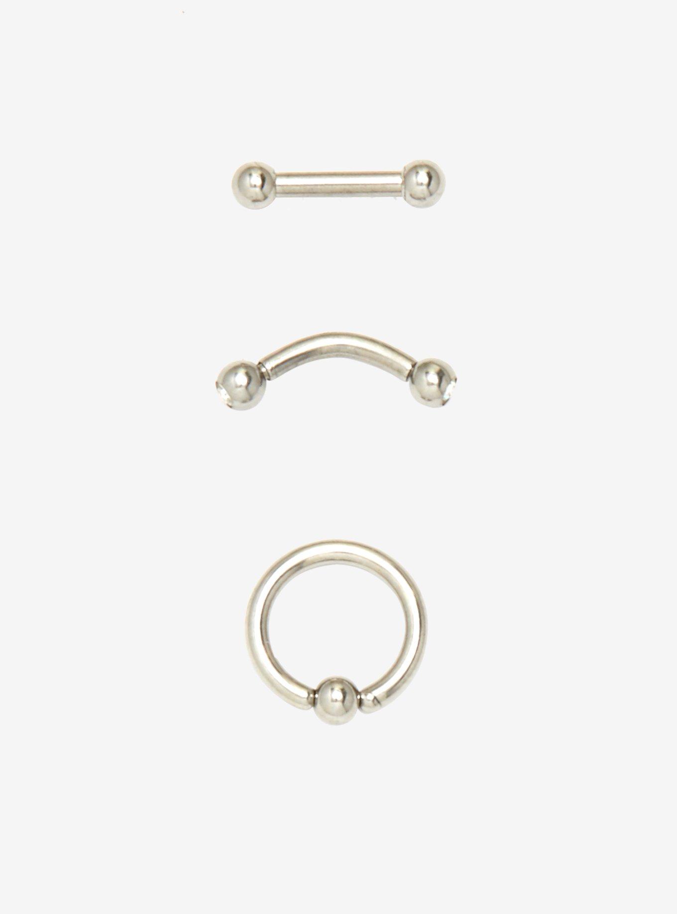 Steel Tragus Barbell & Hoop 3 Pack, SILVER, hi-res