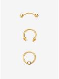 Steel Tragus Gold Plated CZ Barbell & Hoop 3 Pack, GOLD, hi-res