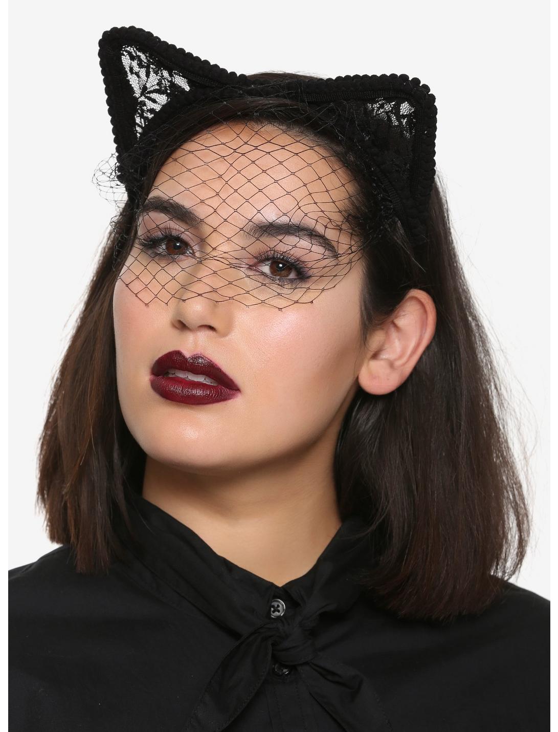Cat Ear Mesh Veil Headband, , hi-res