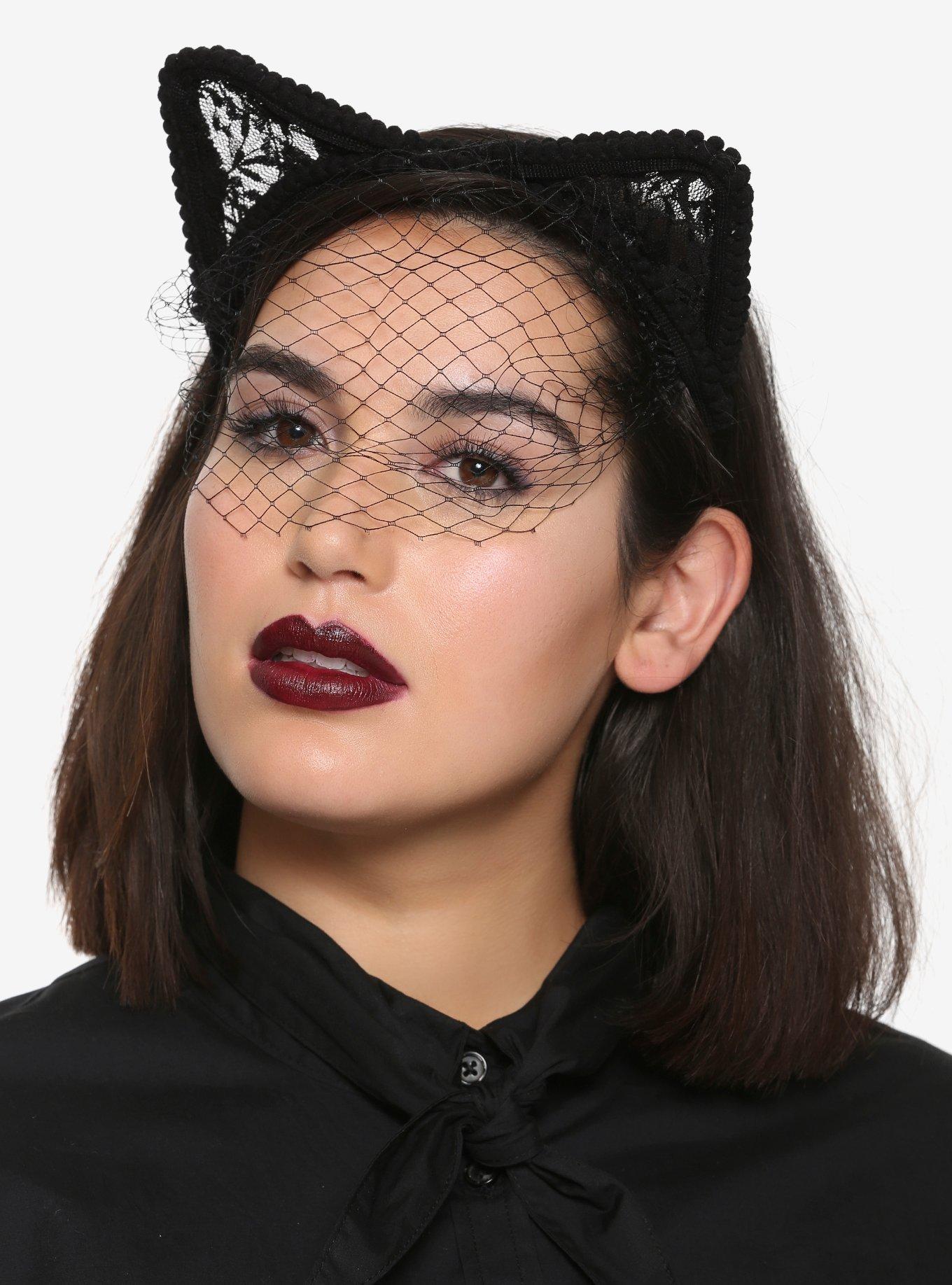 Cat Ear Mesh Veil Headband, , hi-res