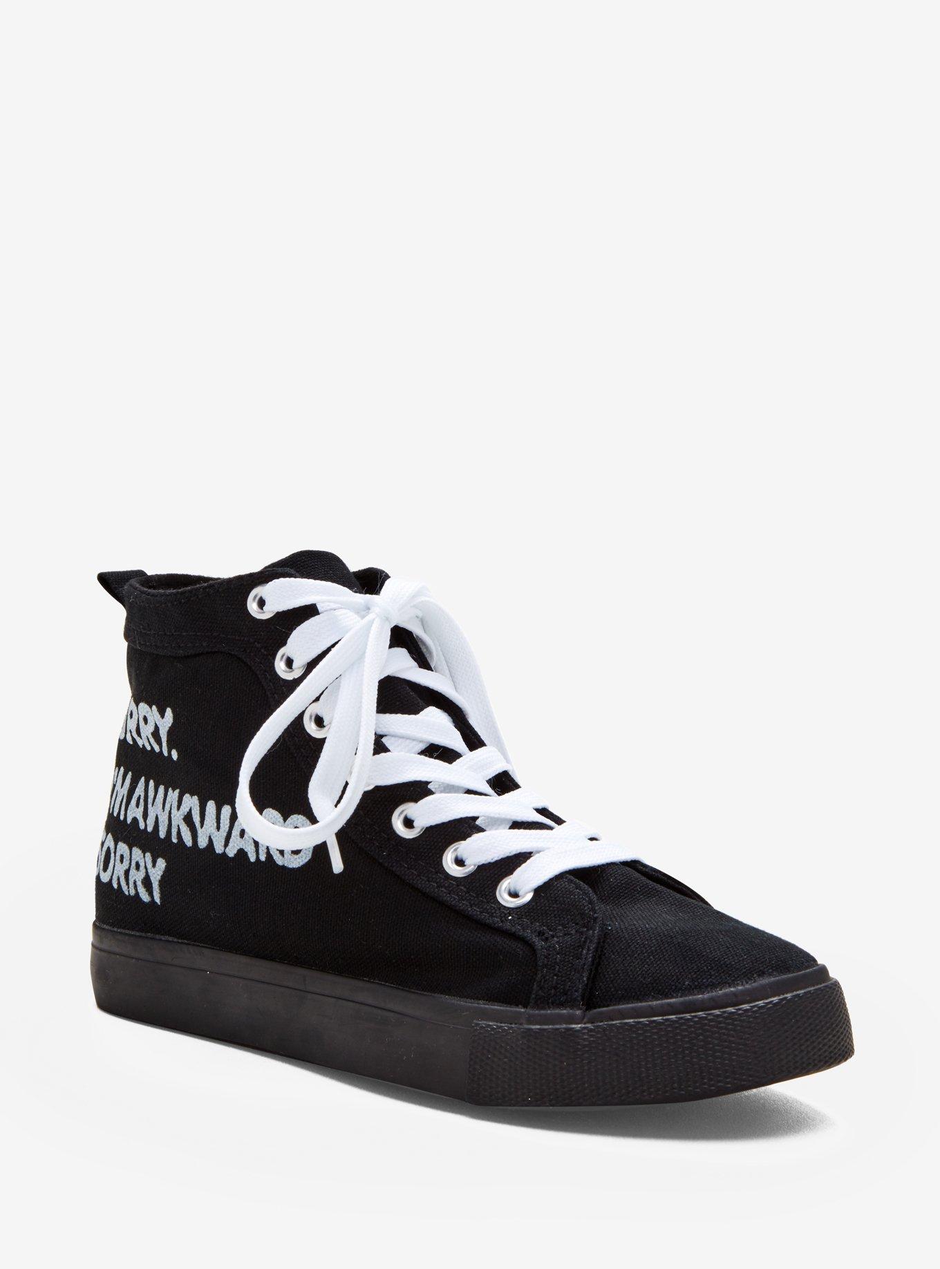 Sorry I'm Awkward Hi-Top Sneakers, BLACK, hi-res