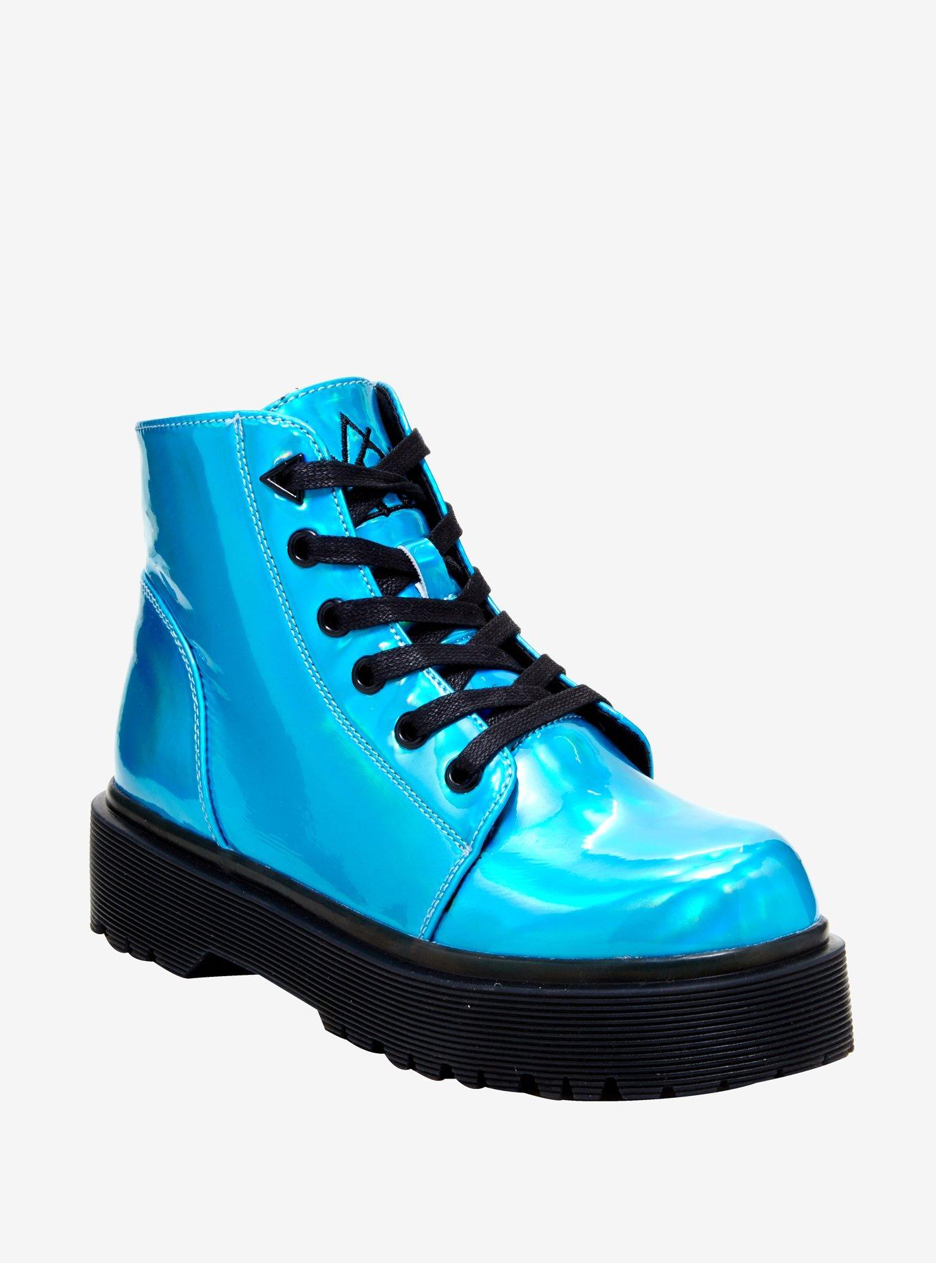 Y.R.U. Slayr Blue Hologram Combat Boots, BLUE, hi-res