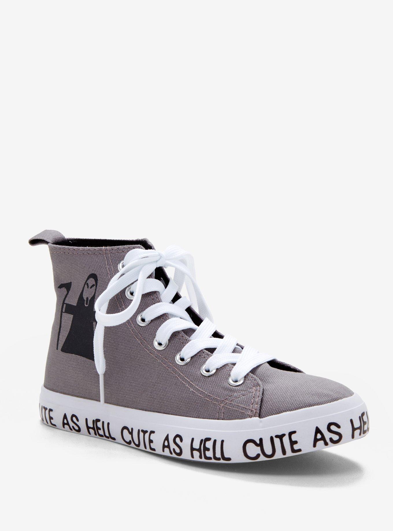 Grey & White Grim Reaper Cute As Hell Hi-Top Sneakers, BLACK, hi-res