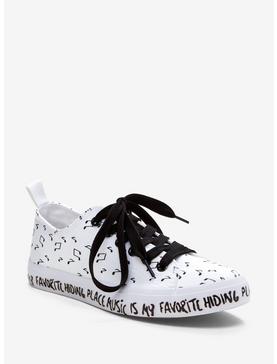 Plus Size Black & White Music Note Music Is My Hiding Place Canvas Sneakers, , hi-res