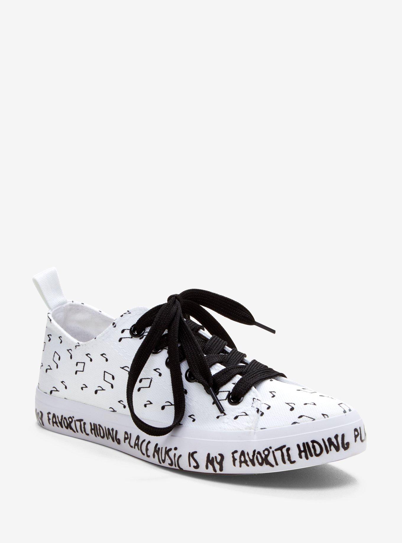 Black & White Music Note Music Is My Hiding Place Canvas Sneakers, MULTI, hi-res