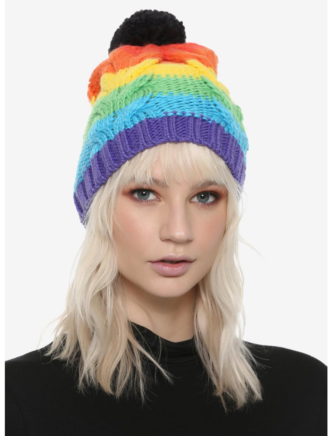 Rainbow Knit Pom Beanie, , hi-res