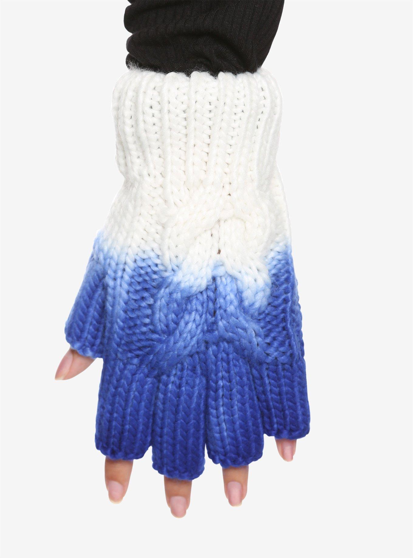 White & Blue Ombre Knit Gloves, , hi-res