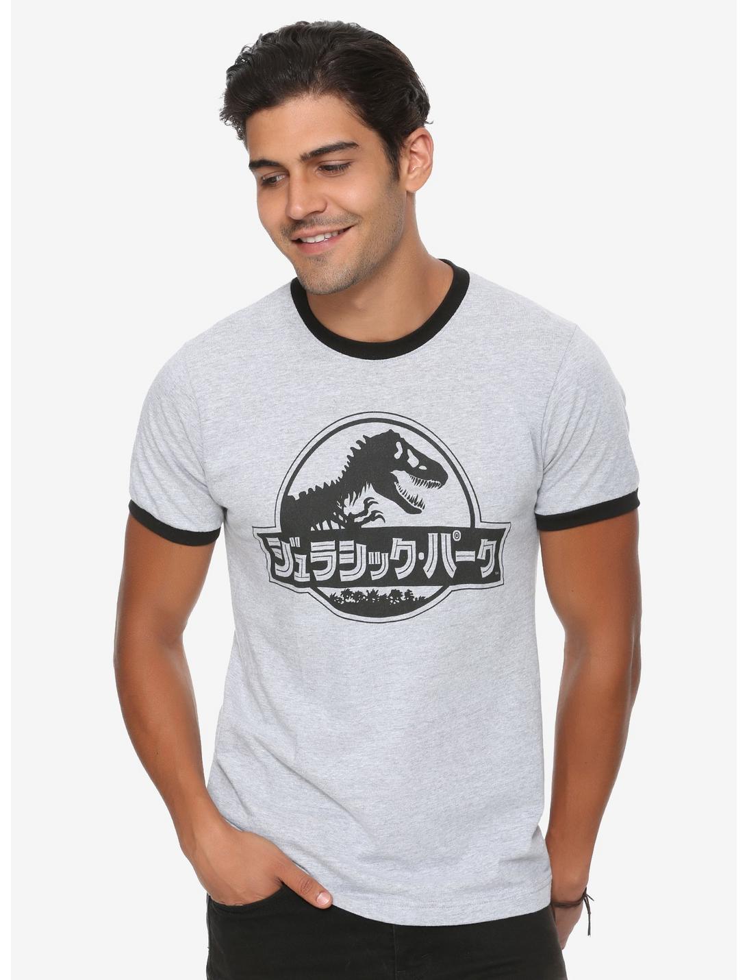Jurassic Park Katakana Ringer T-Shirt, GREY, hi-res