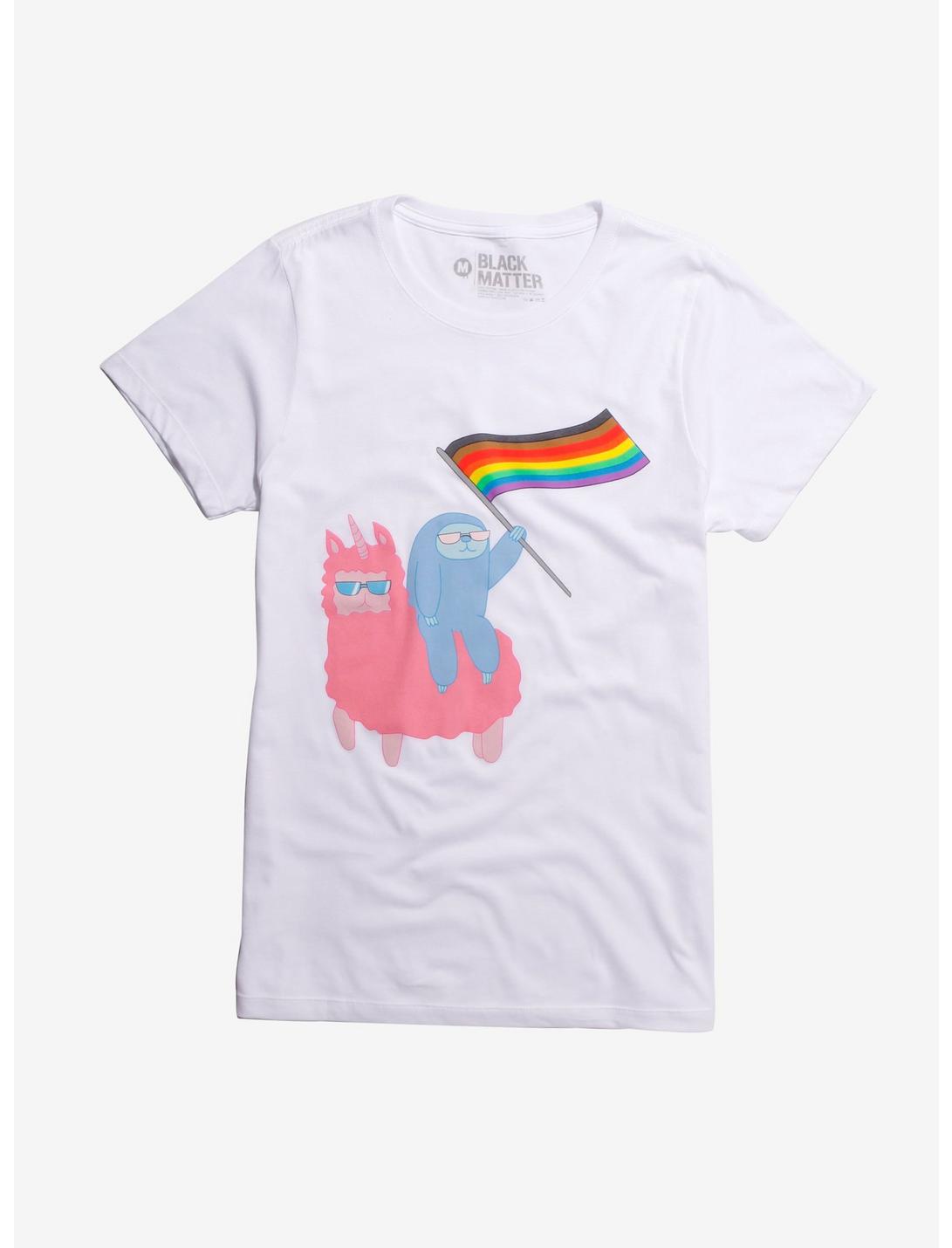 Sloth & Llama Pride Girls T-Shirt Hot Topic Exclusive, MULTI, hi-res