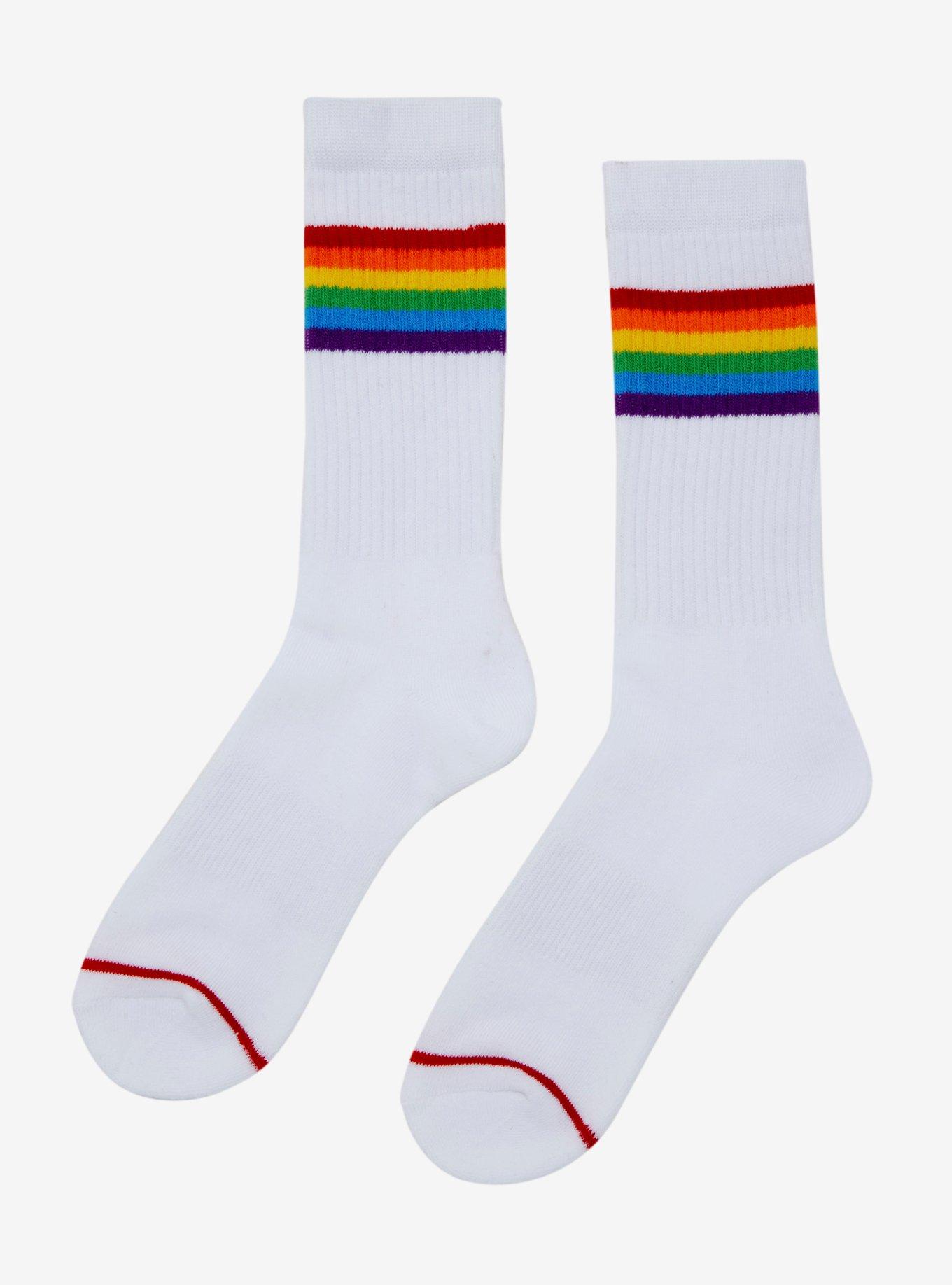 Rainbow Striped Varsity Crew Socks | Hot Topic