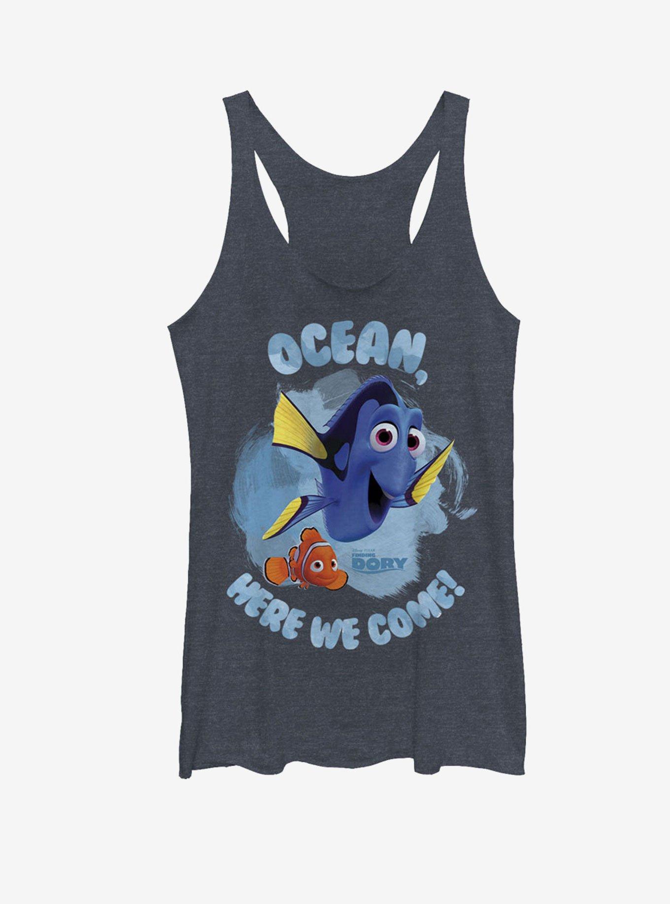 Disney Pixar Finding Dory Ocean Here We Come Womens Tank Top, NAVY HTR, hi-res