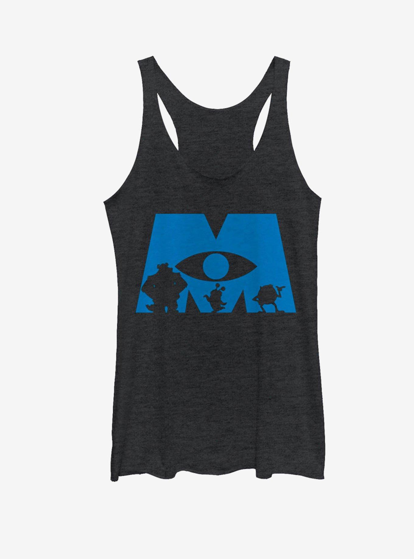 Disney Pixar Monster's Inc. Logo Silhouette Womens Tank Top, BLK HTR, hi-res