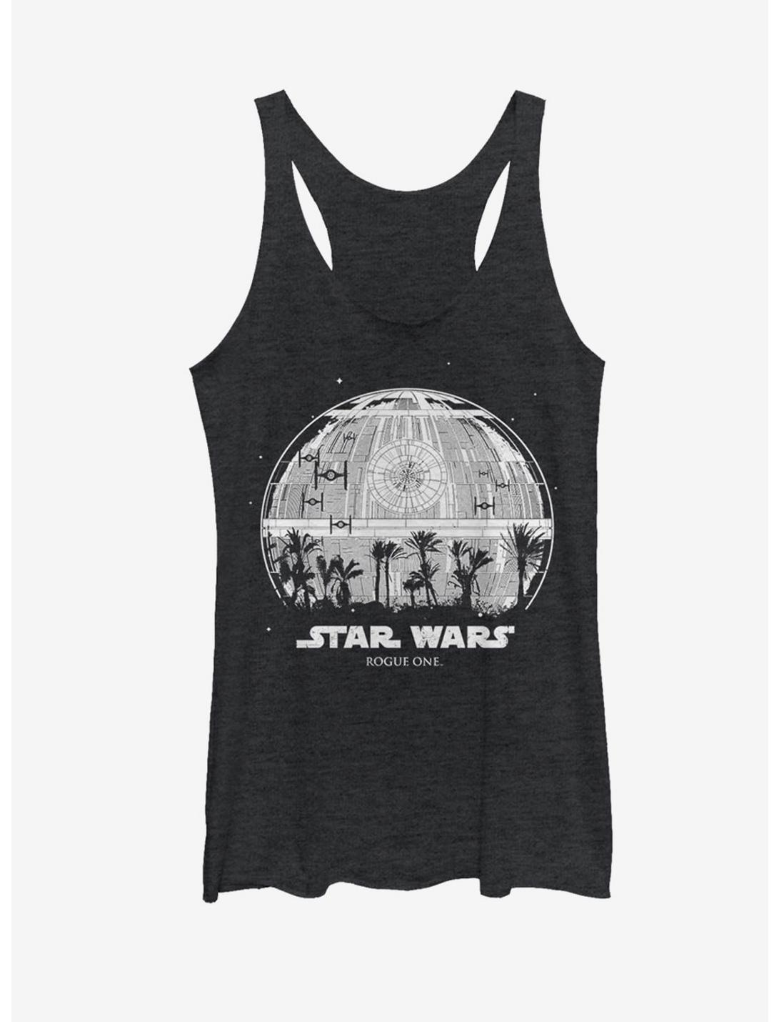Star Wars Rogue One Death Star Palm Silhouette Womens Tank Top, BLK HTR, hi-res