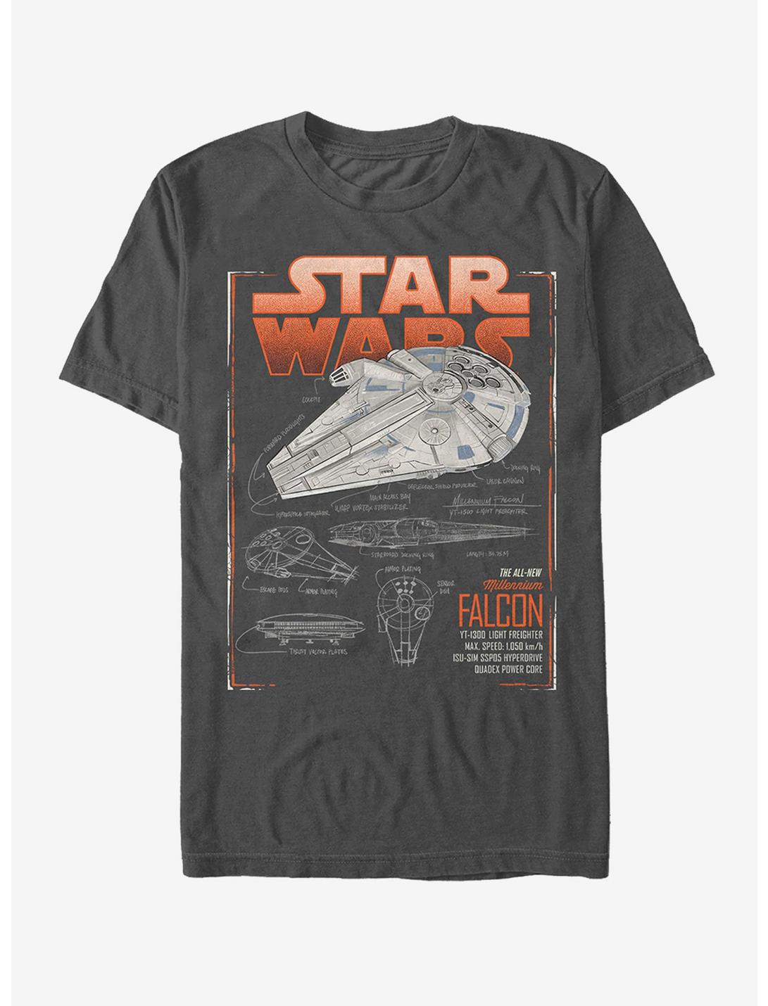 Star Wars Millennium Falcon Schematics T-Shirt, CHARCOAL, hi-res