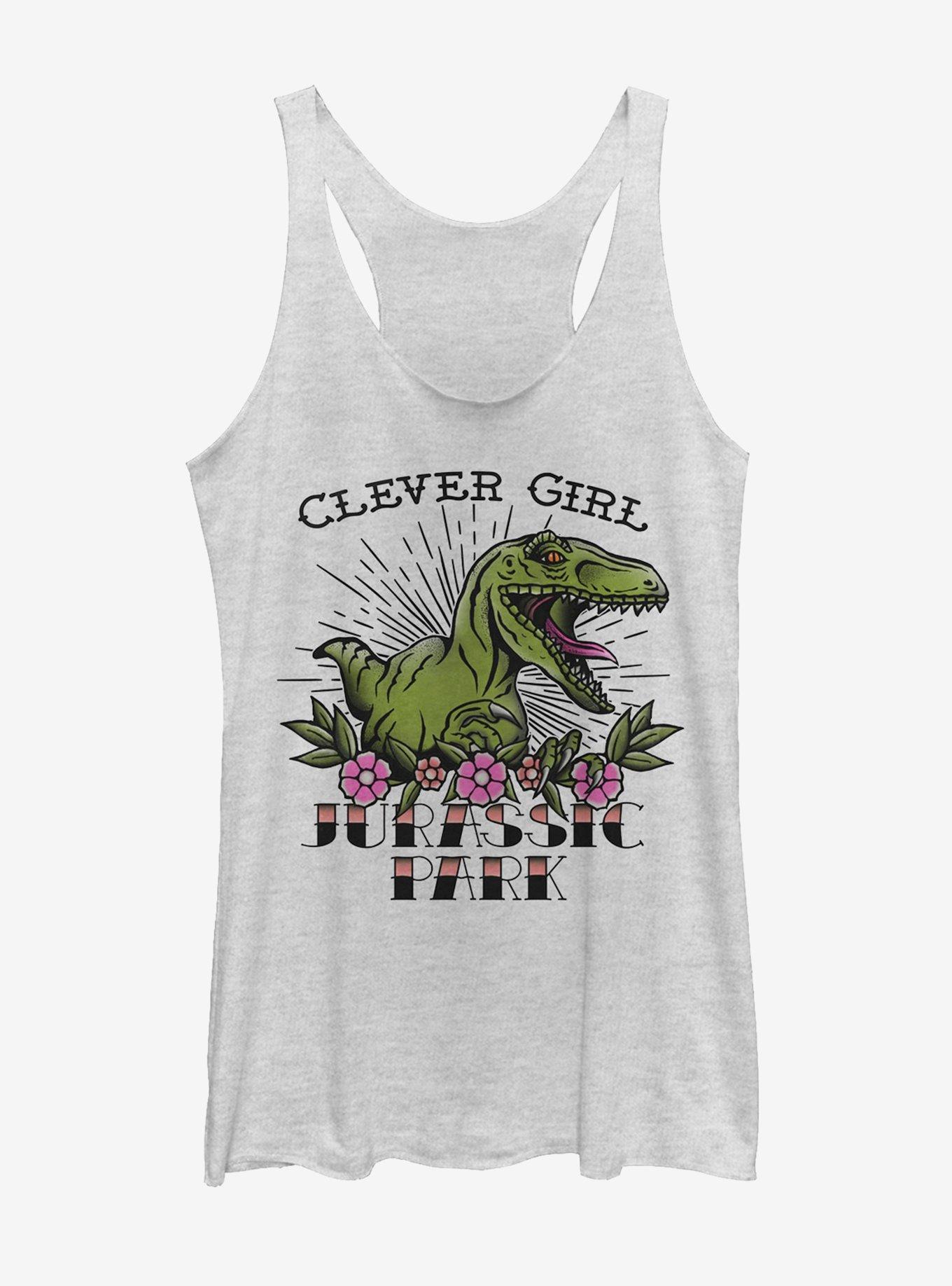 Jurassic Park Clever Girl Tattoo Womens Tank Top, WHITE HTR, hi-res