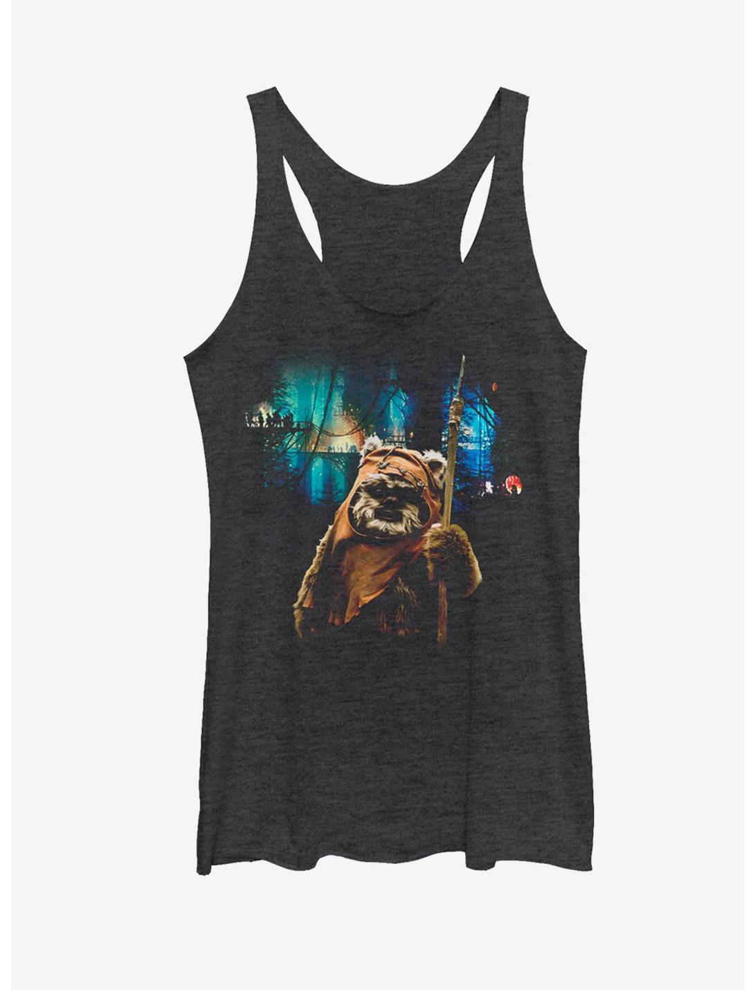 Star Wars Tree Village Wicket Ewok Womens Tank, BLK HTR, hi-res