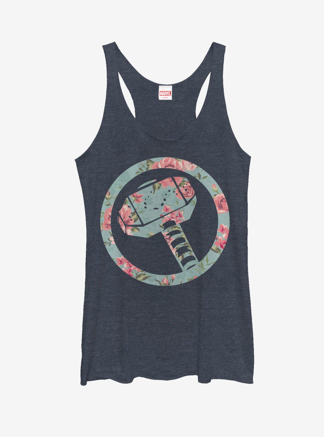 Marvel Thor Hammer Floral Print Womens Tank, , hi-res