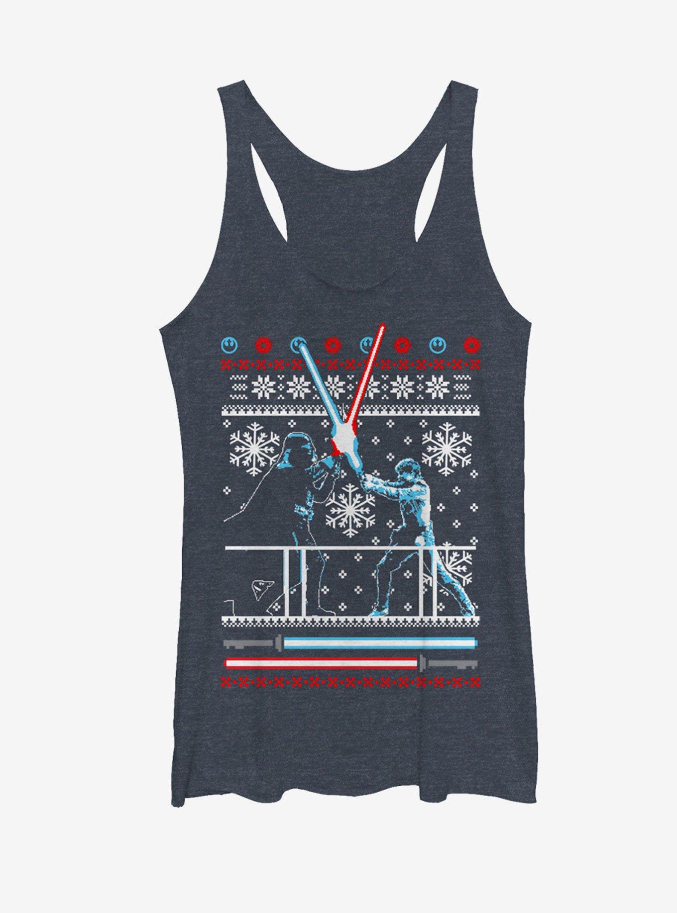 Star Wars Ugly Christmas Sweater Duel Womens Tank, NAVY HTR, hi-res