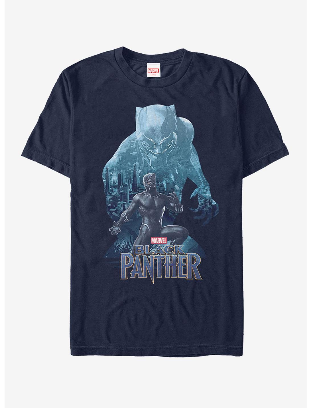Plus Size Marvel Black Panther 2018 Wakanda Silhouette T-Shirt, NAVY, hi-res