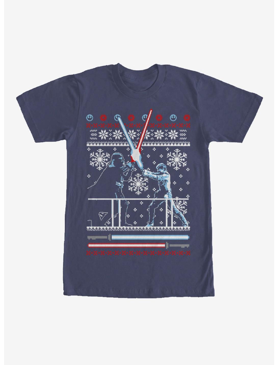 Star Wars Ugly Christmas Sweater Duel T-Shirt, NAVY, hi-res