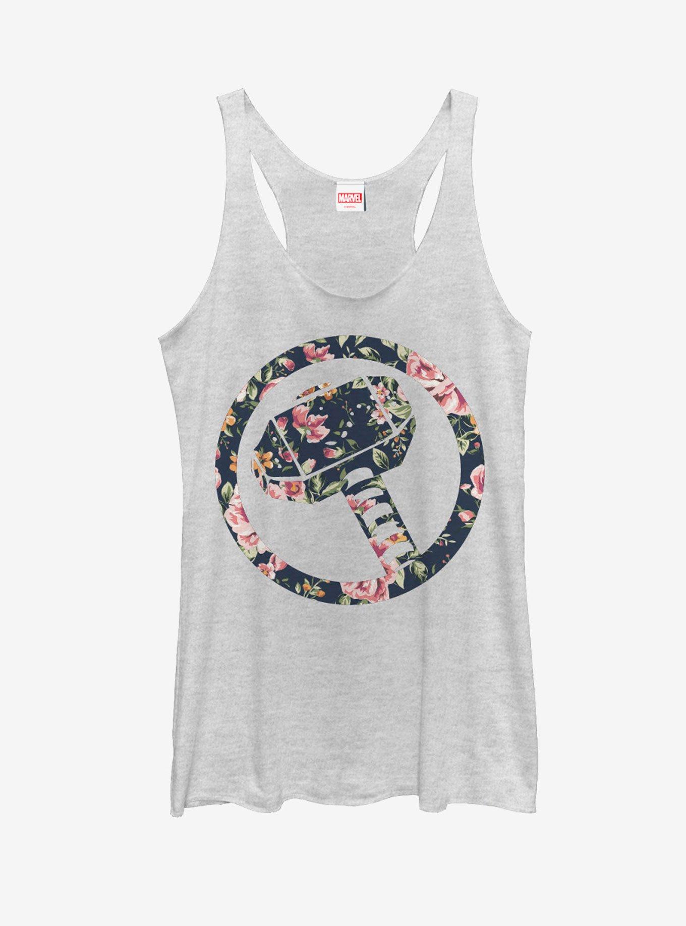 Marvel Hammer Thor Floral Print Womens Tank, , hi-res