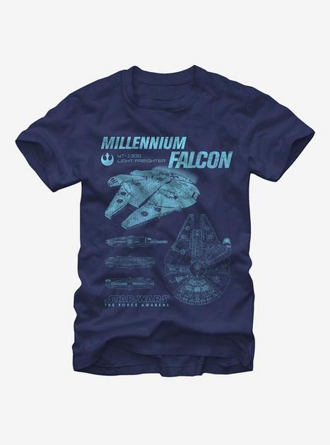 Star Wars The Force Awakens Millennium Falcon Blueprints T-Shirt - BLUE ...