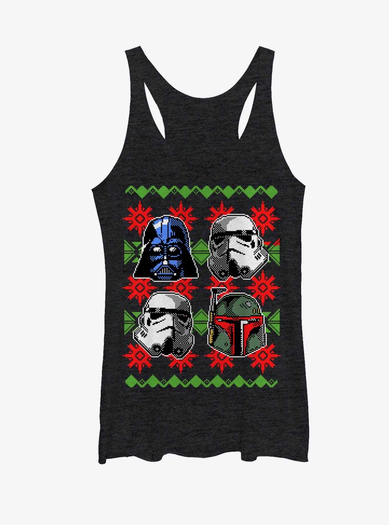 Star Wars Ugly Christmas Sweater Empire Helmets Womens Tank, BLK HTR, hi-res