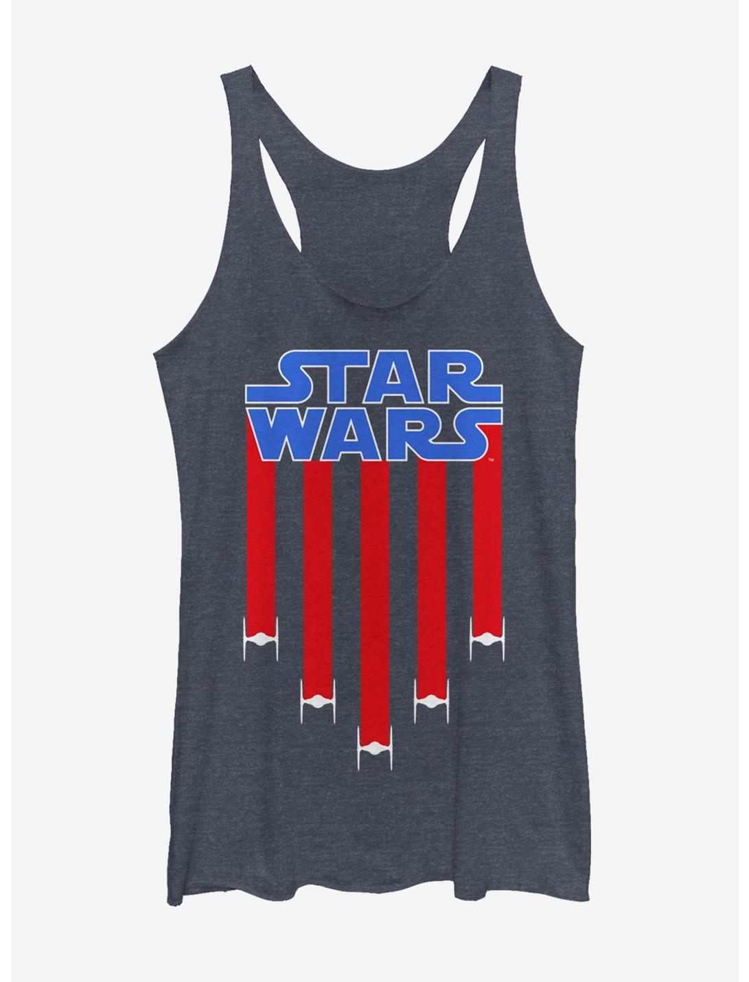 Star Wars Fourth of July TIE Fighter Stripes Womens Tank, NAVY HTR, hi-res