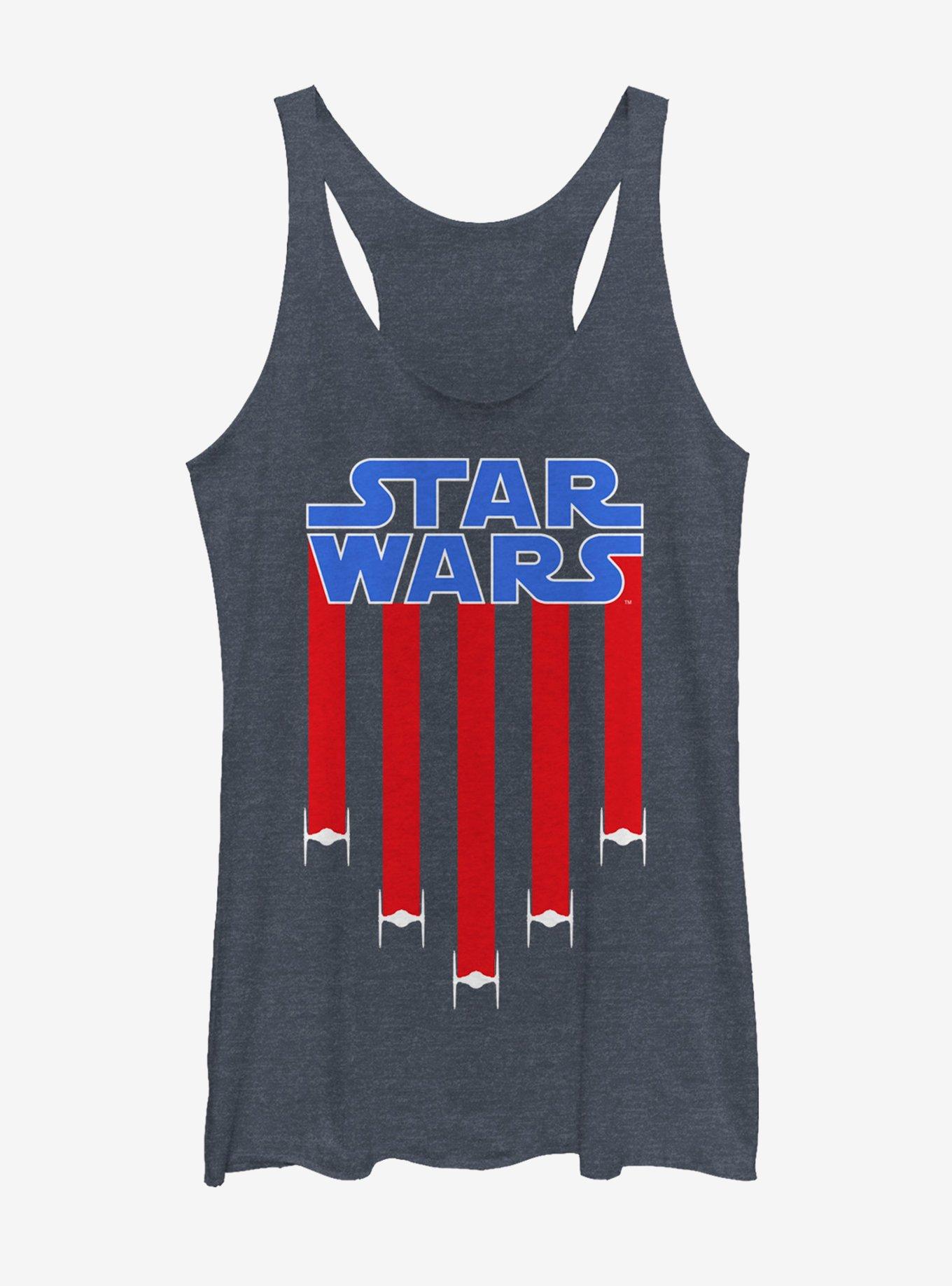 Star Wars Fourth of July TIE Fighter Stripes Womens Tank, NAVY HTR, hi-res