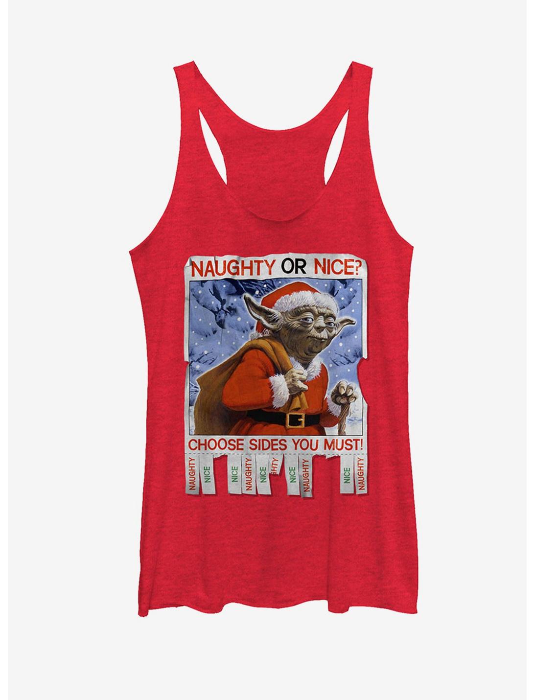 Star Wars Christmas Yoda Naughty or Nice Womens Tank, RED HTR, hi-res