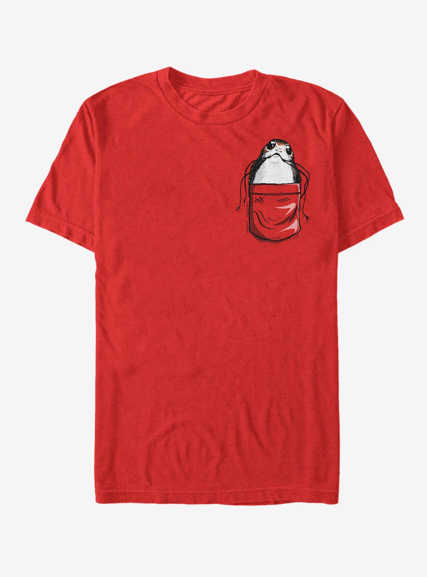 Star Wars Porg Faux Pocket Cartoon T-Shirt, RED, hi-res