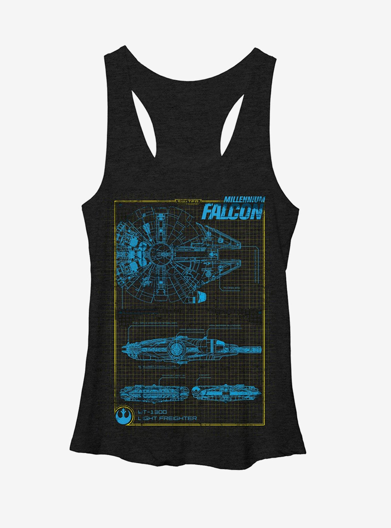 Star Wars Millennium Falcon Blueprint Womens Tank, BLK HTR, hi-res