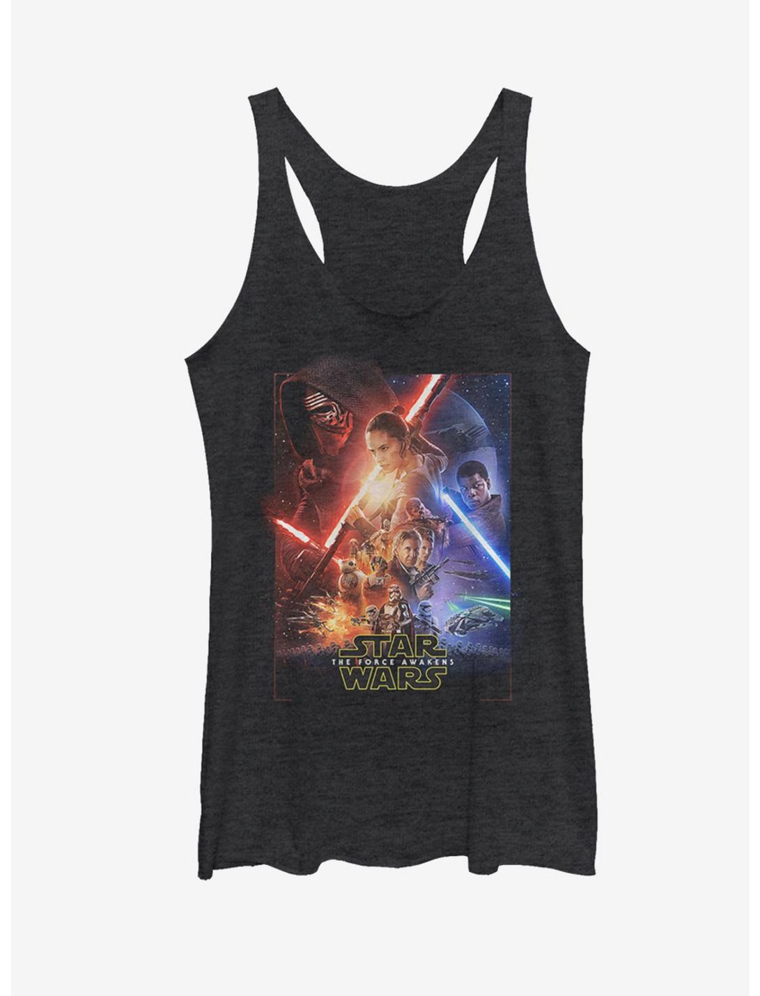 Star Wars The Force Awakens Movie Poster Womens Tank, BLK HTR, hi-res